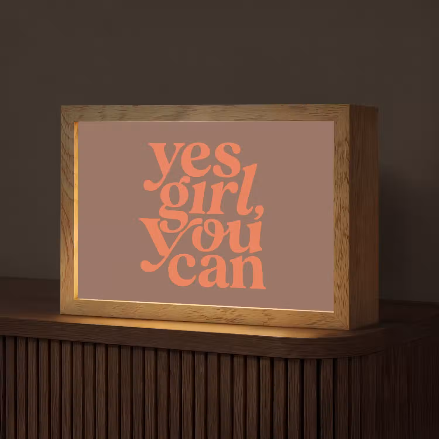 Yes girl you can - Oranje - Bruin Light Box met kabel (Tafellamp) klein -z3d_website