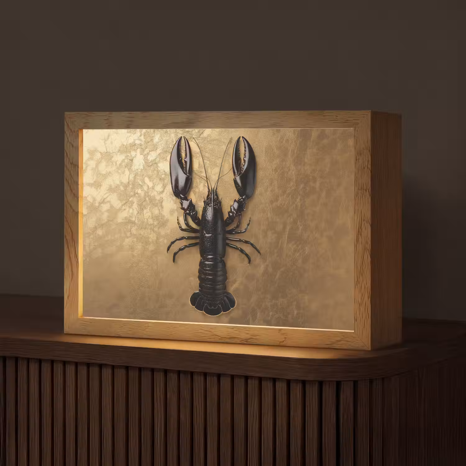 Kreeft - Zwart - Goud - Luxe Light Box met kabel (Tafellamp) klein -z3d_website