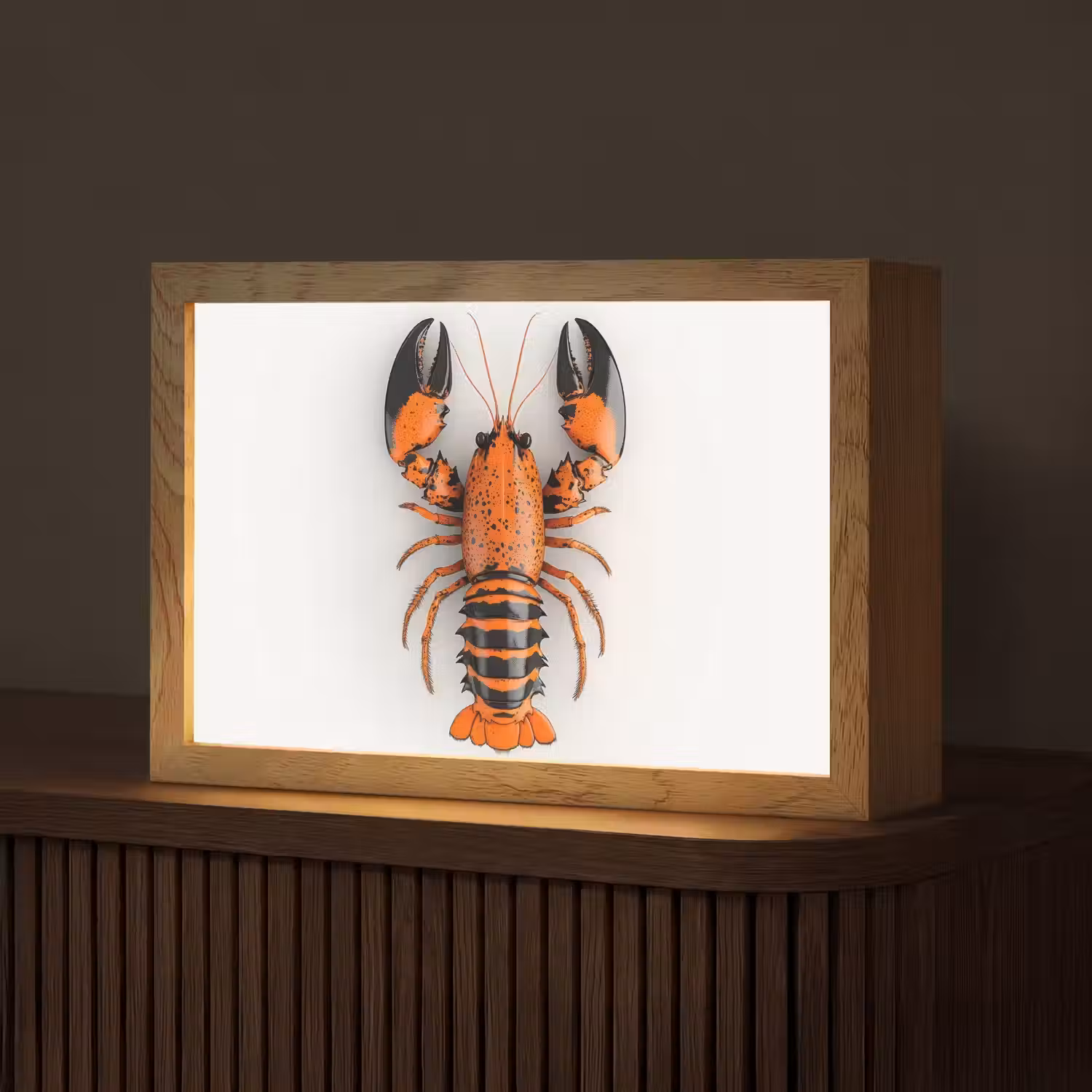 Kreeft - Zwart - Oranje - Wit - Uniek Light Box met kabel (Tafellamp) klein -z3d_website