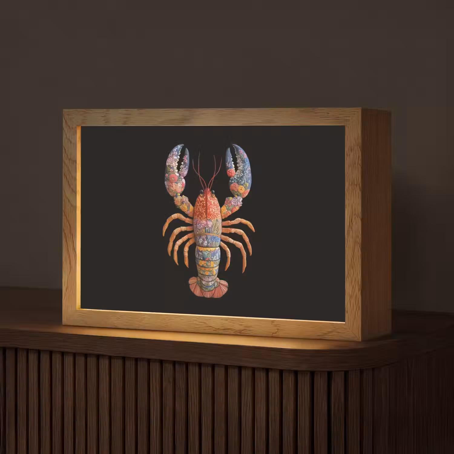 Kreeft - Borduur - Kleurrijk - Bloemen Light Box met kabel (Tafellamp) klein -z3d_website