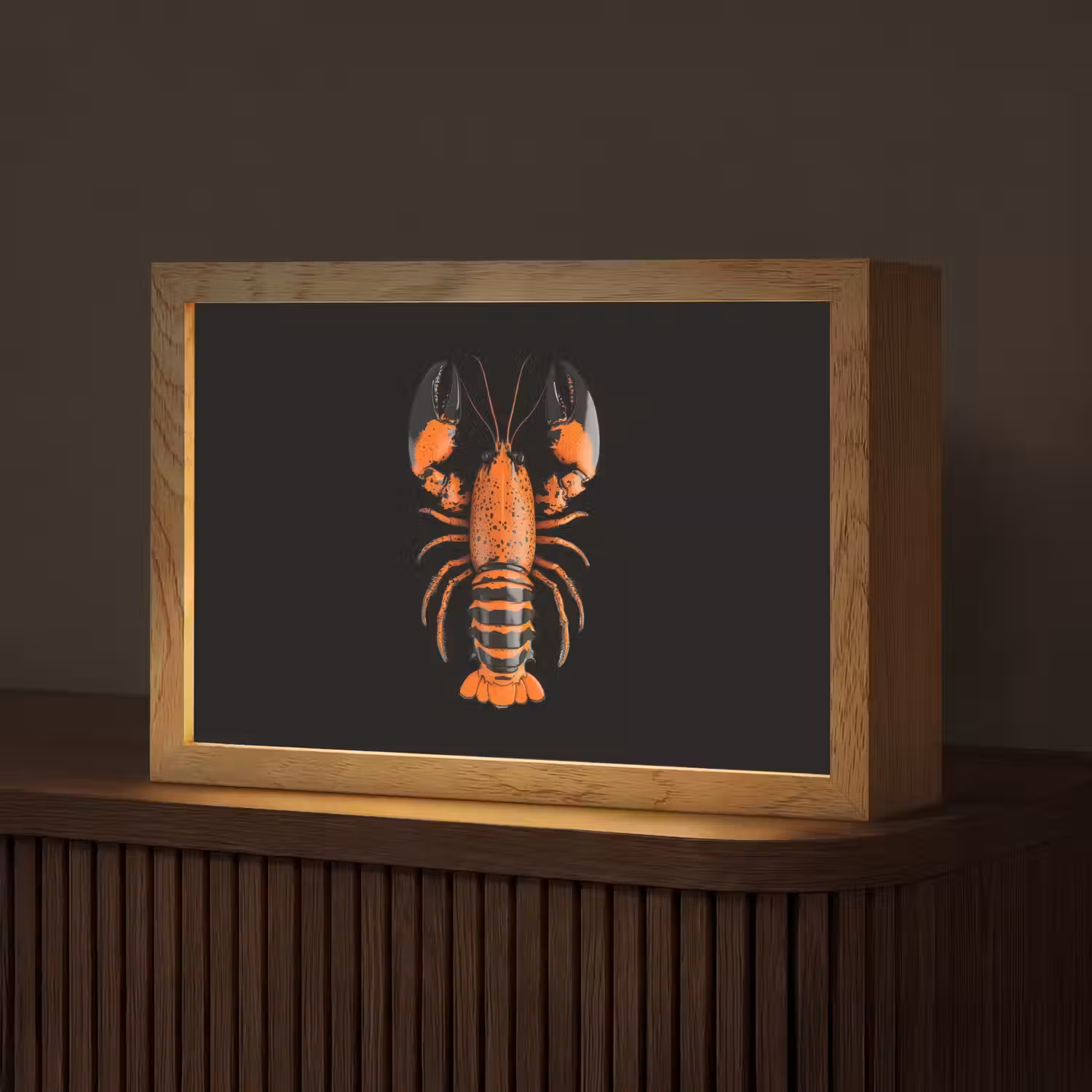 Kreeft - Oranje - Zwart - Modern Light Box met kabel (Tafellamp) klein -z3d_website