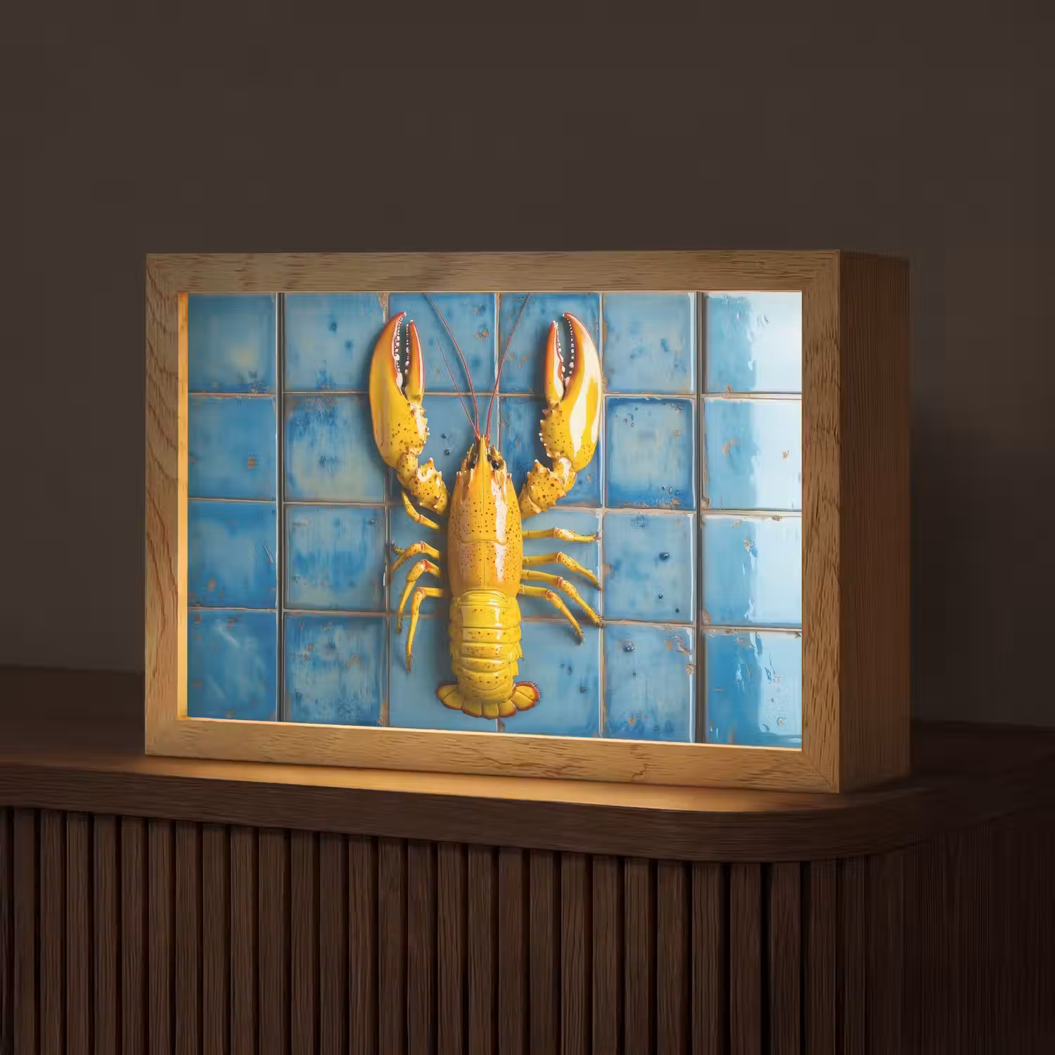 Kreeft - Geel - Blauw - Tegels Light Box met kabel (Tafellamp) klein -z3d_website