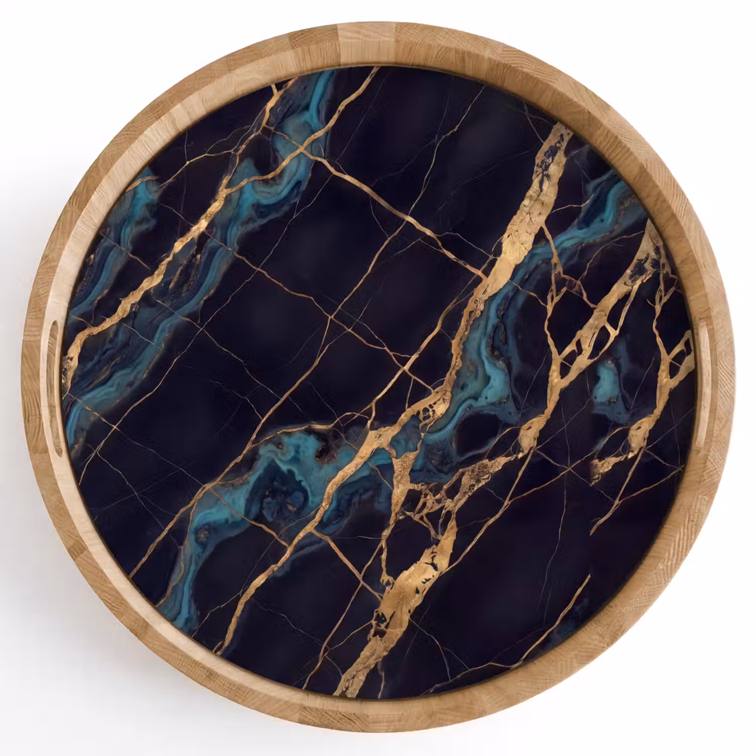 Abstract - Gouden lijnen - Kunst - Modern - Zwart Dienblad Rond middel -z3d_shopping