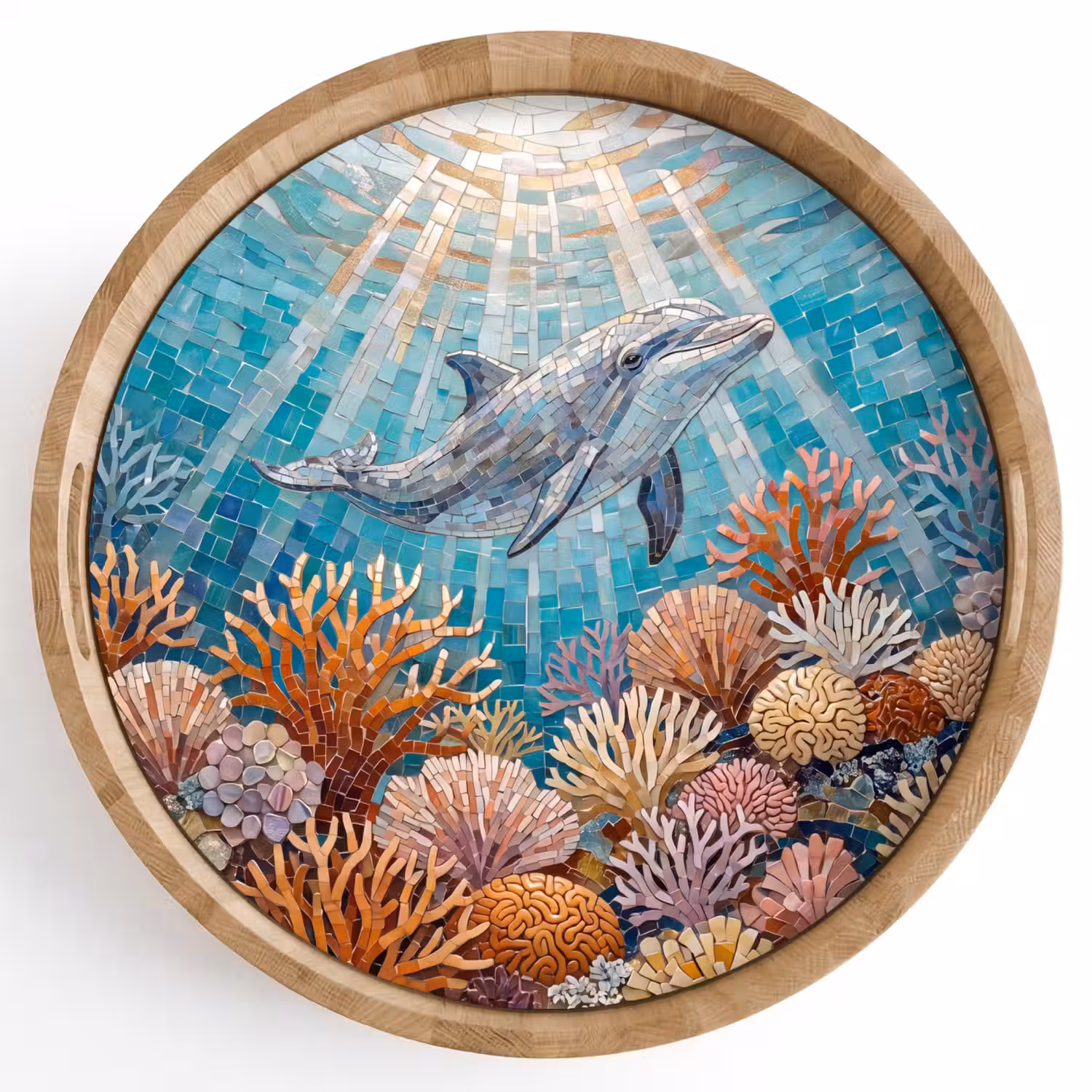 Dieren - Mozaïek - Oceaan - Koraal - Blauw Dienblad Rond middel -z3d_shopping