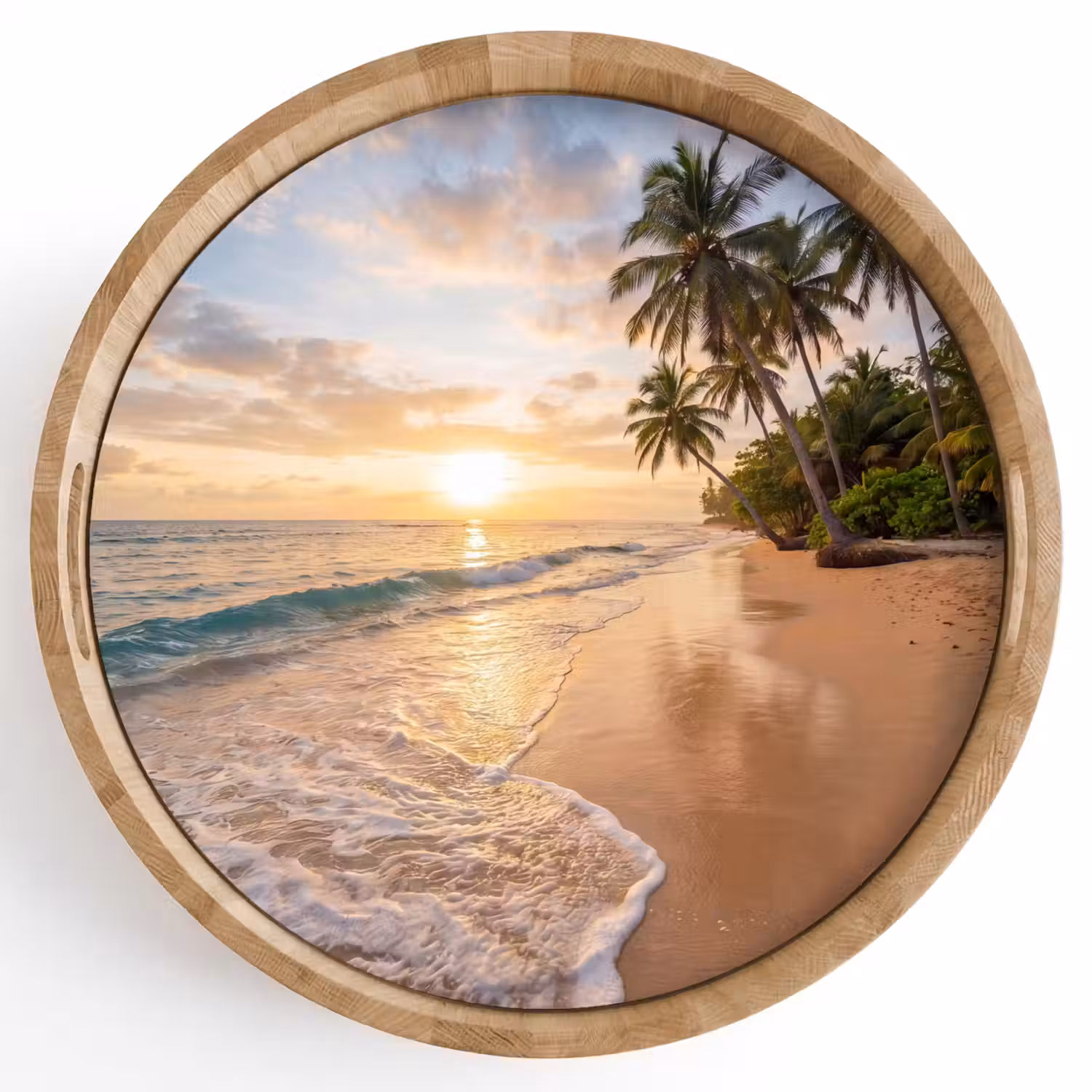 Strand - Zonsondergang - Tropisch - Natuur - Goud Dienblad Rond middel -z3d_shopping