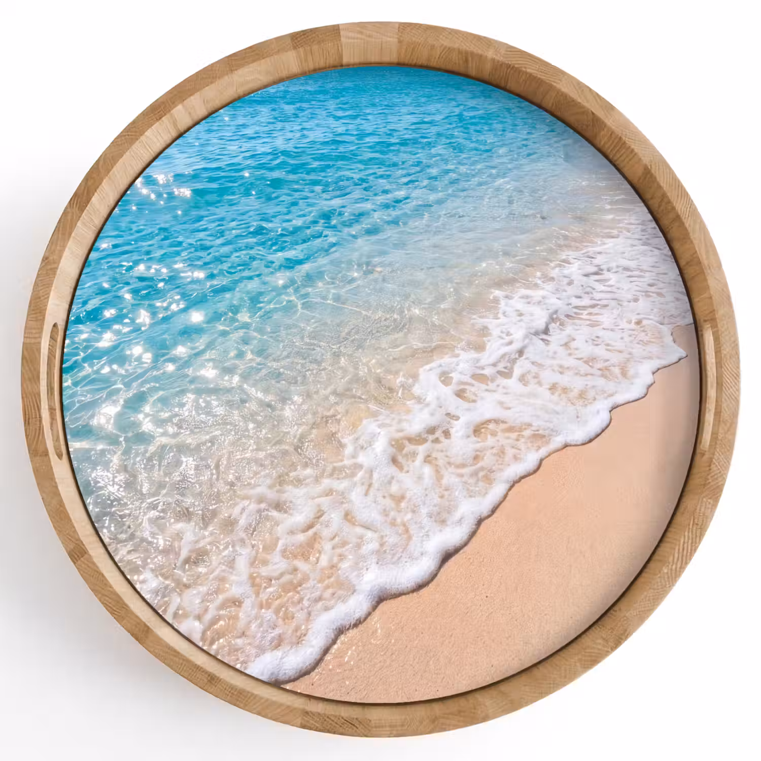 Strand - Water - Natuur - Blauw - Beige Dienblad Rond middel -z3d_shopping
