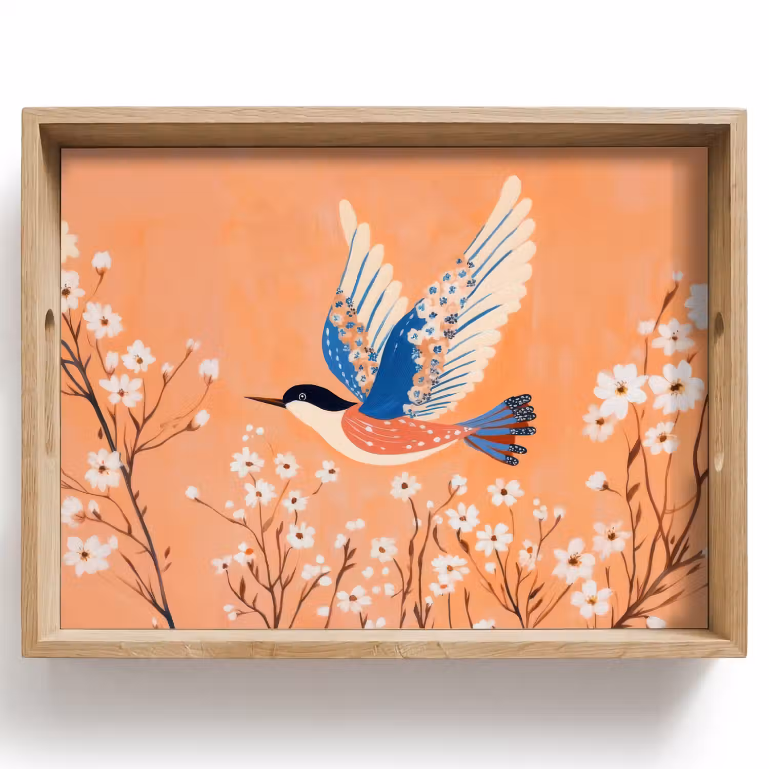 Vogel - Bloesemtakken - Warm - Kleurrijk Dienblad Rechthoek middel -z3d_shopping