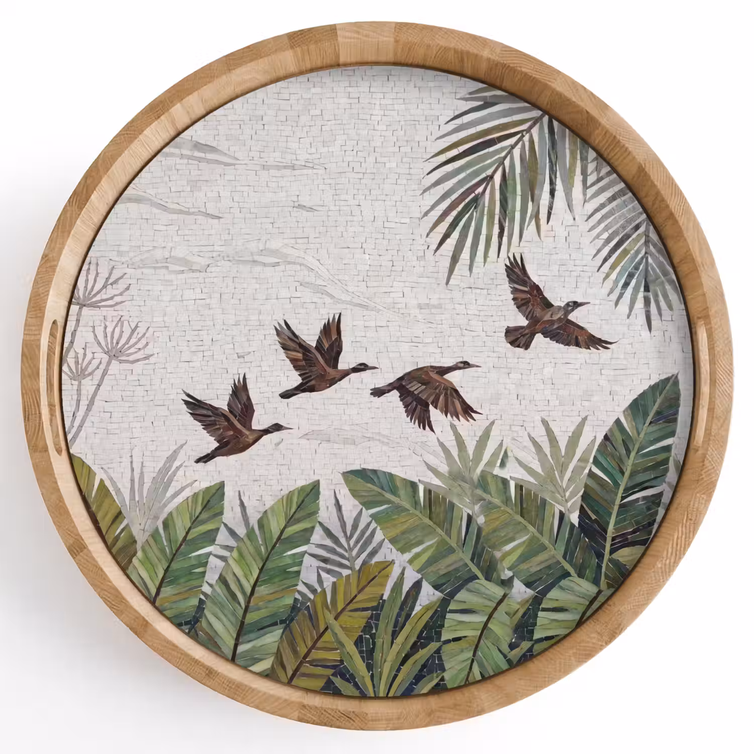 Vogel - Vliegend - Tropisch - Mozaïek - Groen Dienblad Rond middel -z3d_shopping