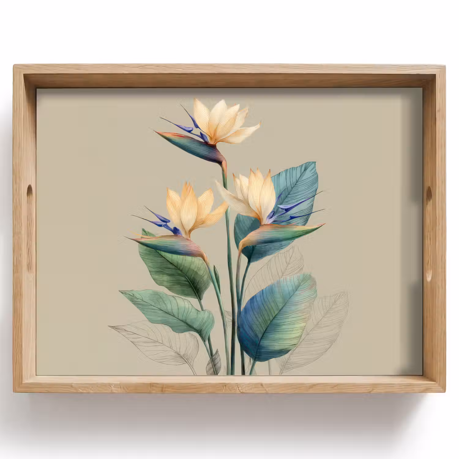 Paradijsvogelbloemen - Blauwgroene bladeren - Beige Dienblad Rechthoek middel -z3d_shopping