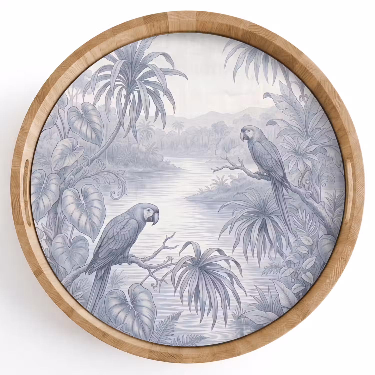 Vogel - Rivier - Tropisch - Illustratie - Blauw Dienblad Rond middel -z3d_shopping
