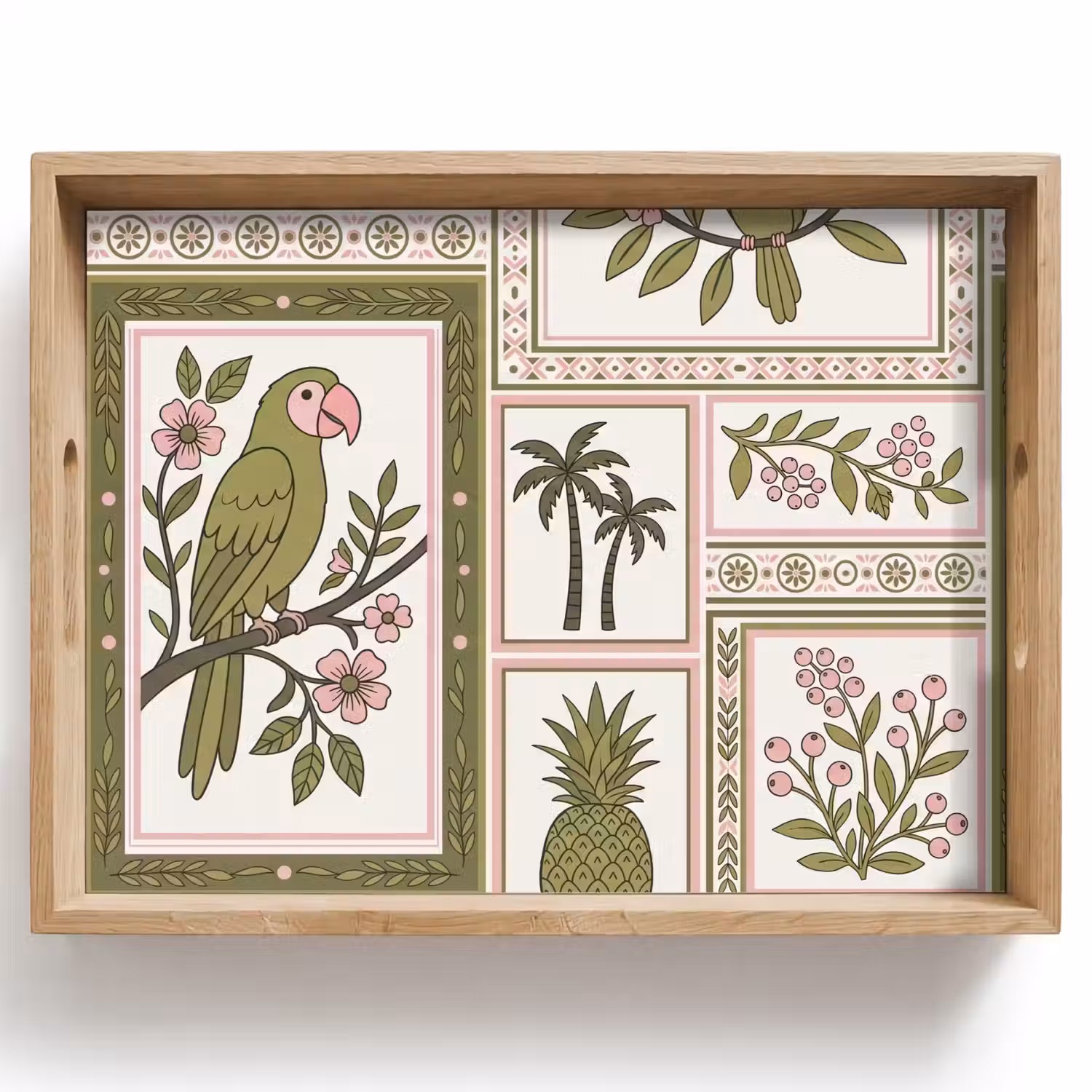 Vogel - Tropisch - Patroon - Decoratief - Groen Dienblad Rechthoek middel -z3d_shopping