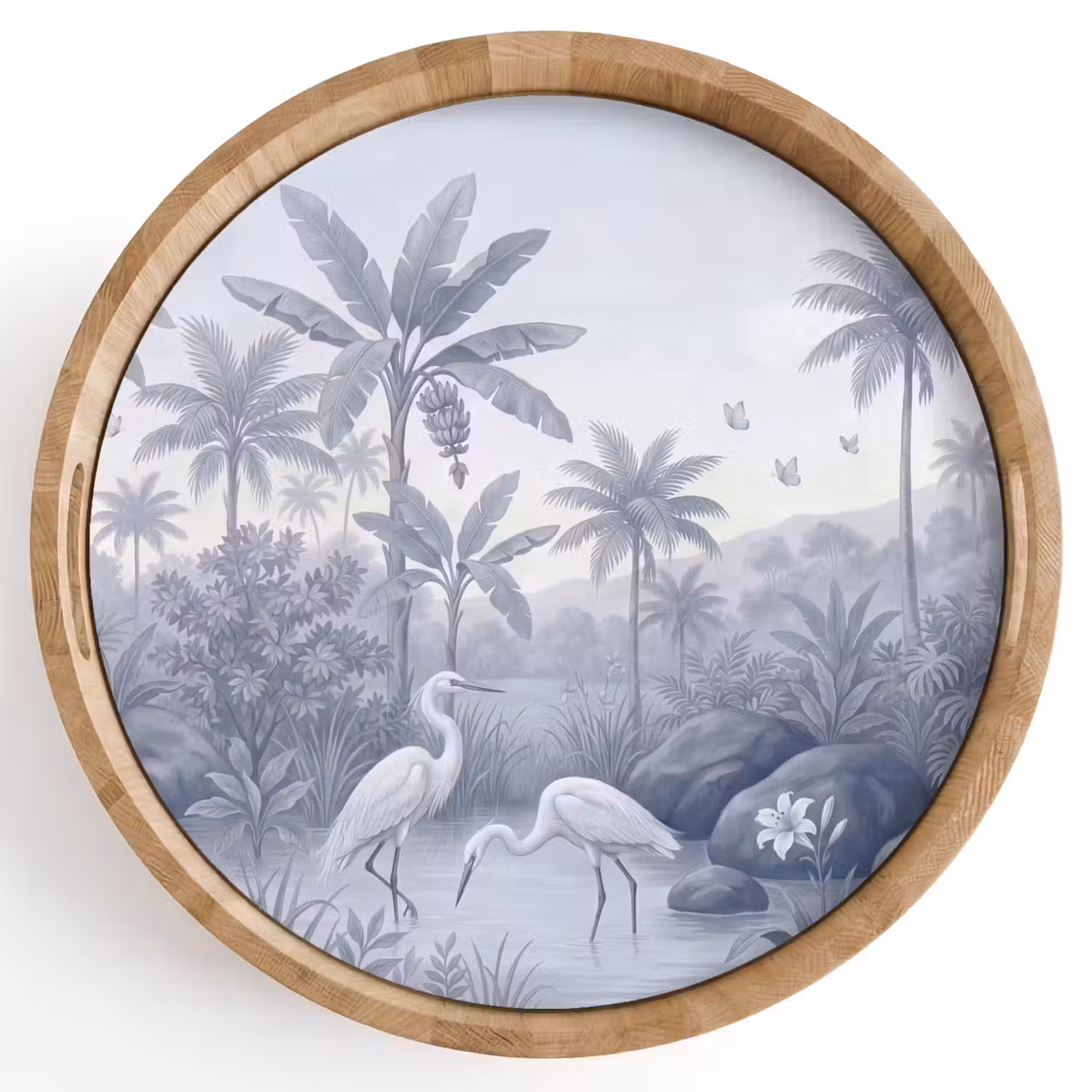 Vogel - Water - Tropisch - Natuur - Blauw Dienblad Rond middel -z3d_shopping