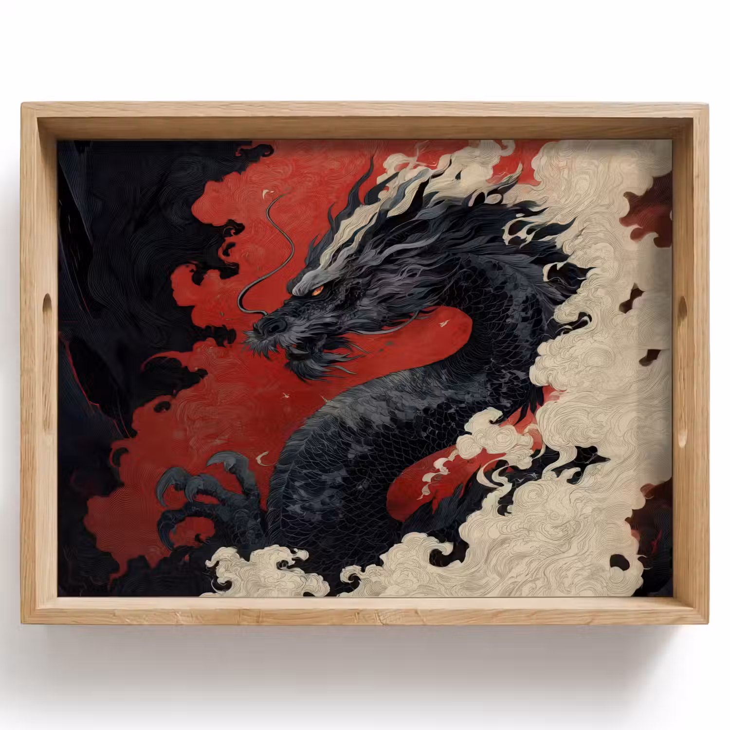 Zwarte draak - Rookwolken - Rood Dienblad Rechthoek middel -z3d_shopping