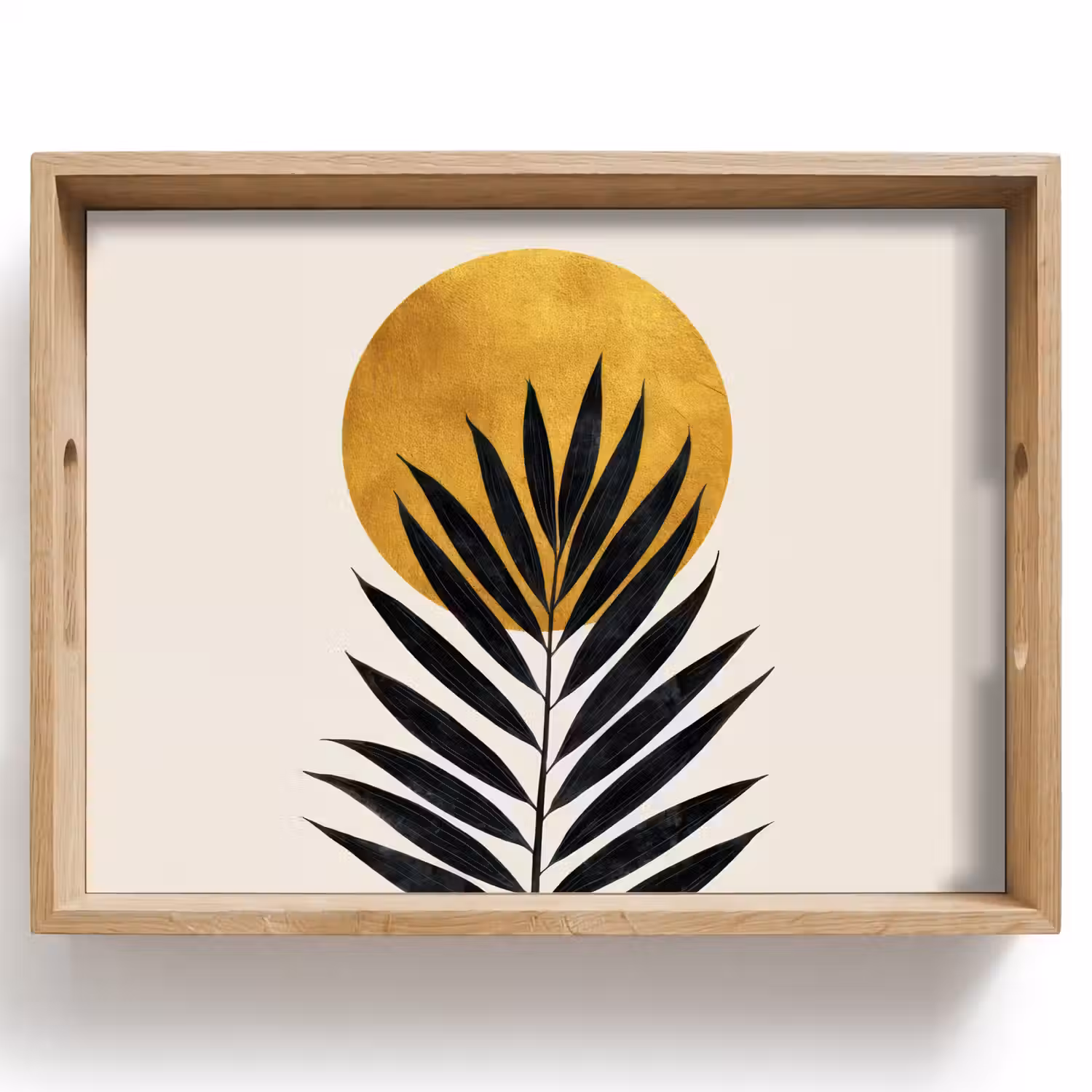 Zwart palmblad - Gouden cirkel - Beige achtergrond Dienblad Rechthoek middel -z3d_shopping