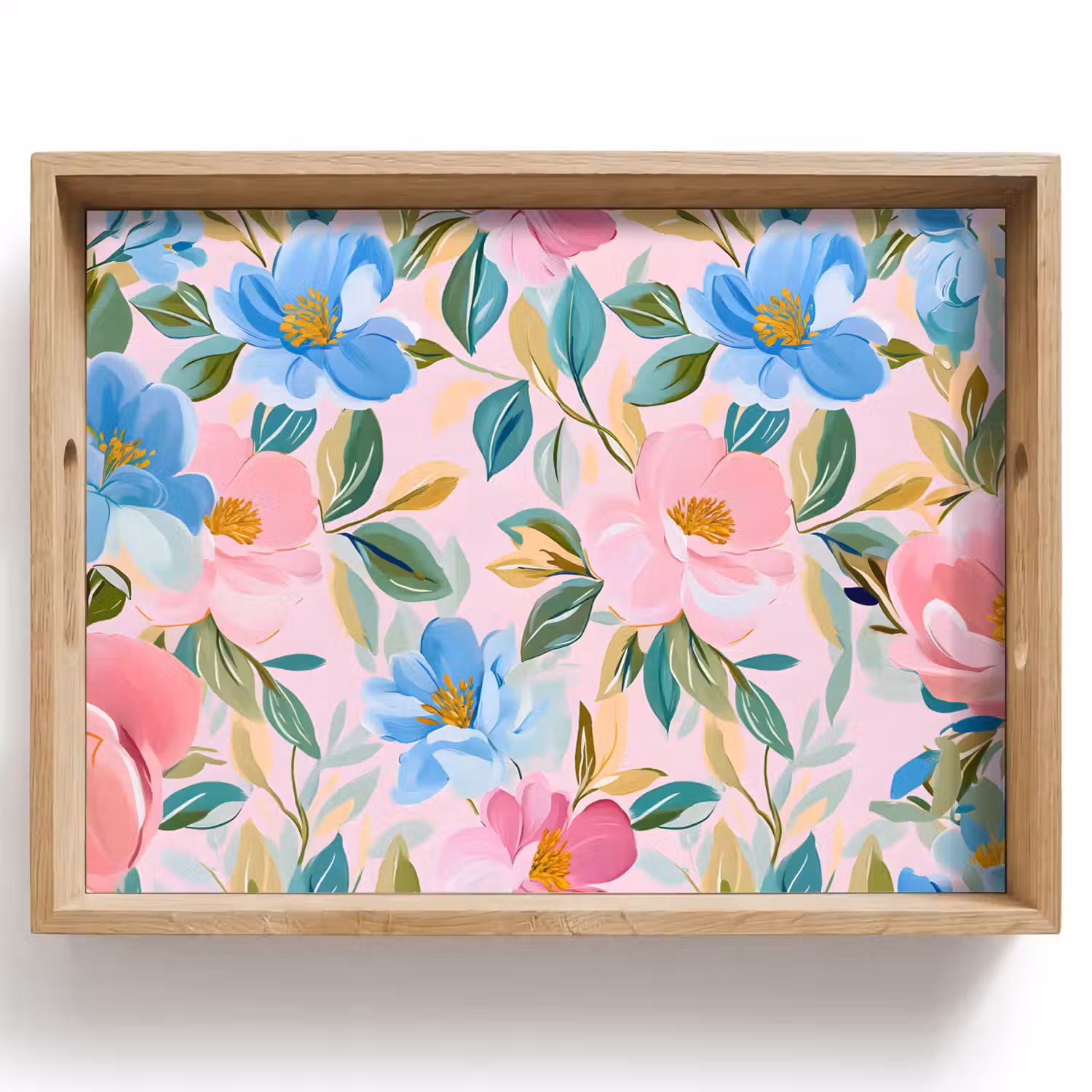 Blauw - Roze - Bloemen Dienblad Rechthoek middel -z3d_shopping