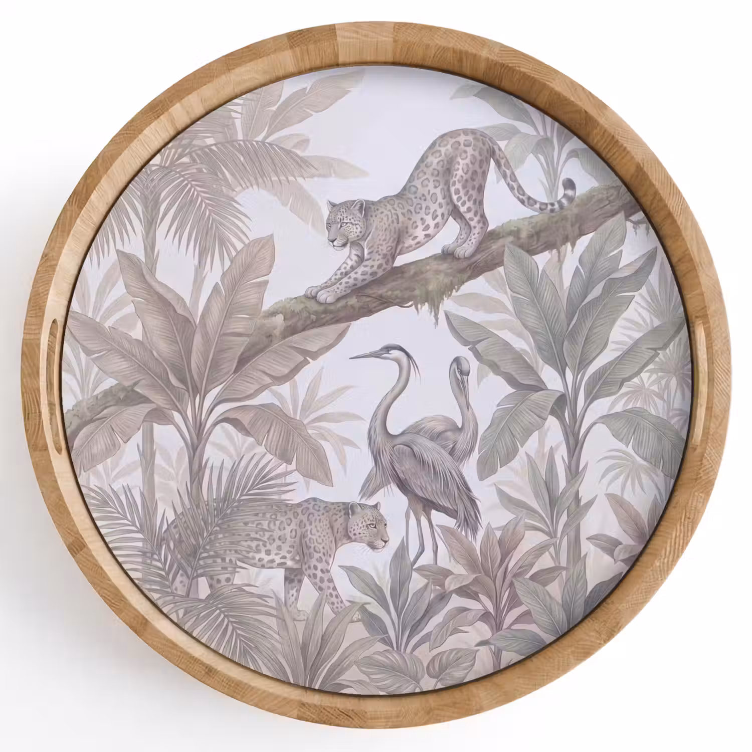 Kat - Vogel - Jungle - Illustratie - Dieren Dienblad Rond middel -z3d_shopping