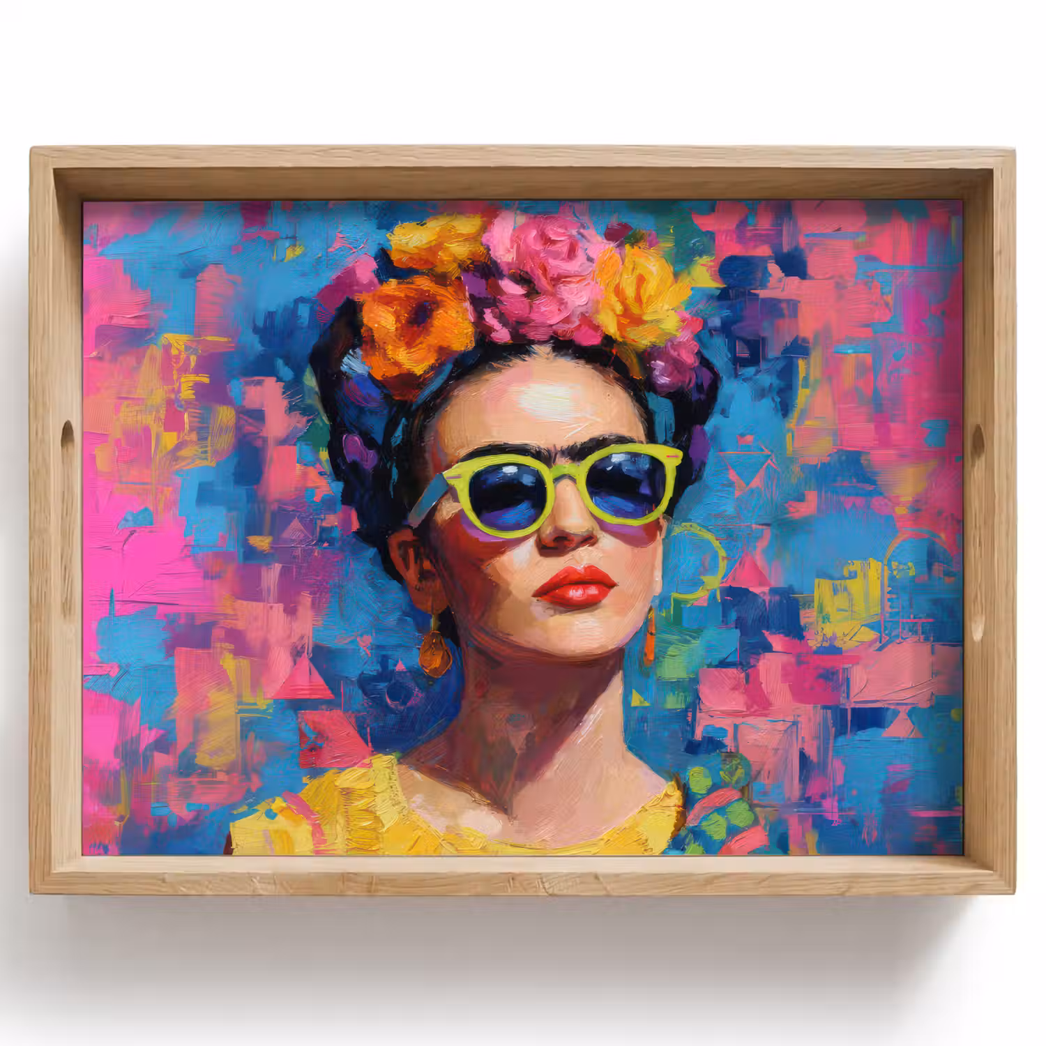 Vrolijk portret - Vrouw - Bloemenkroon Dienblad Rechthoek middel -z3d_shopping
