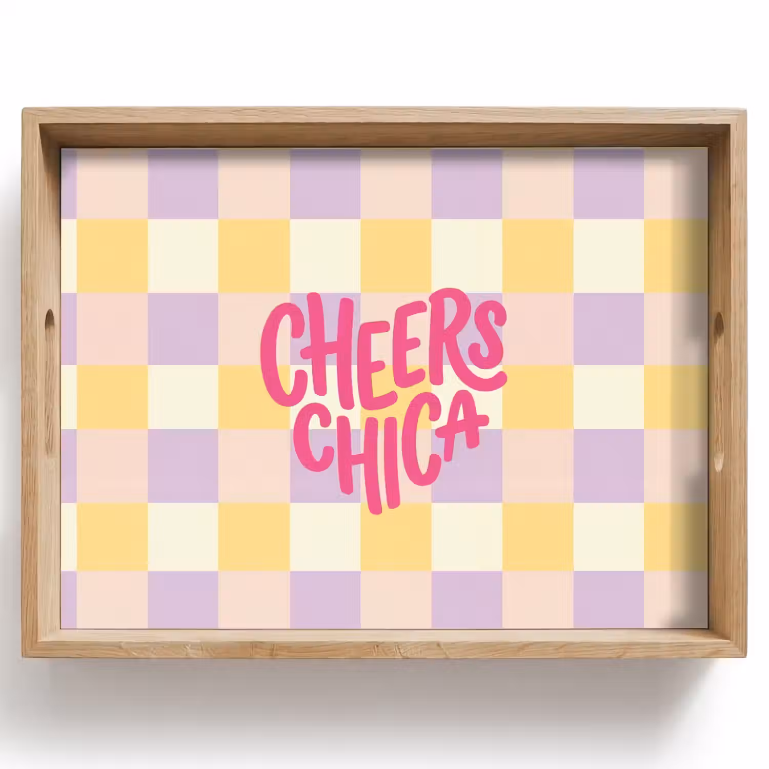 Cheers Chica - Ruitjes - Lila - Geel Dienblad Rechthoek middel -z3d_shopping