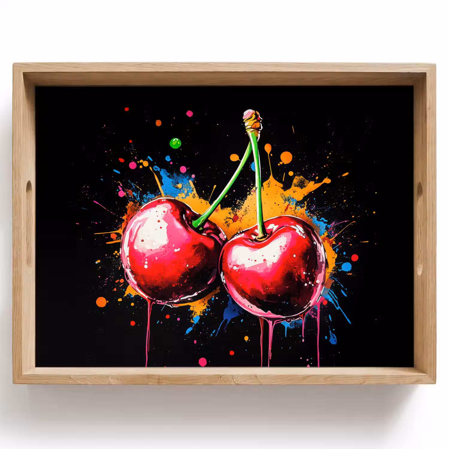 Kersen - Fruit - Graffiti - Verf - Abstract - Modern - Kleurrijk Dienblad Rechthoek middel -z3d_shopping