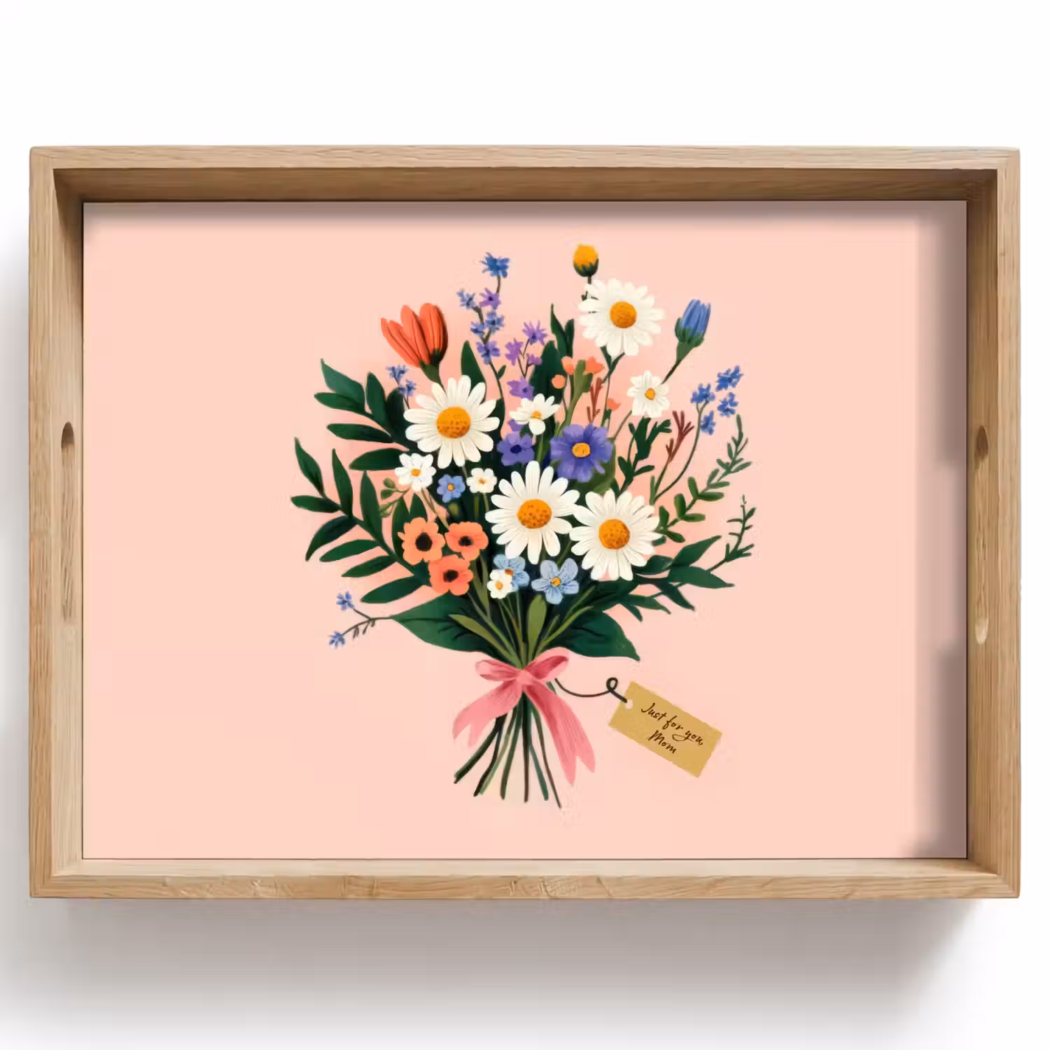 Margrieten - Boeket - Strikje - Roze Dienblad Rechthoek middel -z3d_shopping