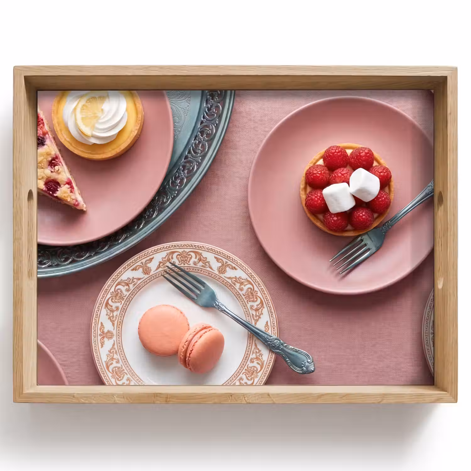 Dessert - Taart - Gebak - Zoet - Roze Dienblad Rechthoek middel -z3d_shopping