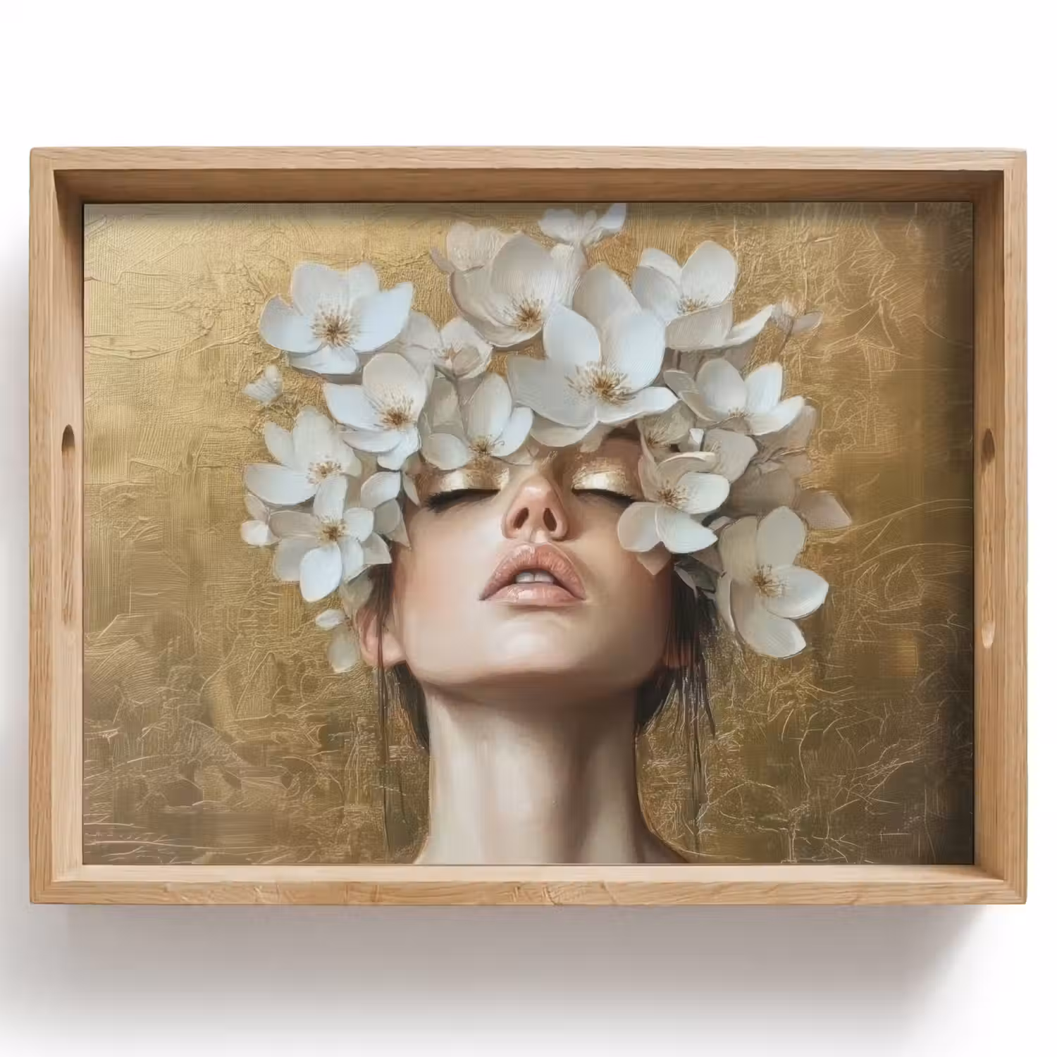 Gezicht - Bloemen - Goud - Abstract Dienblad Rechthoek middel -z3d_shopping