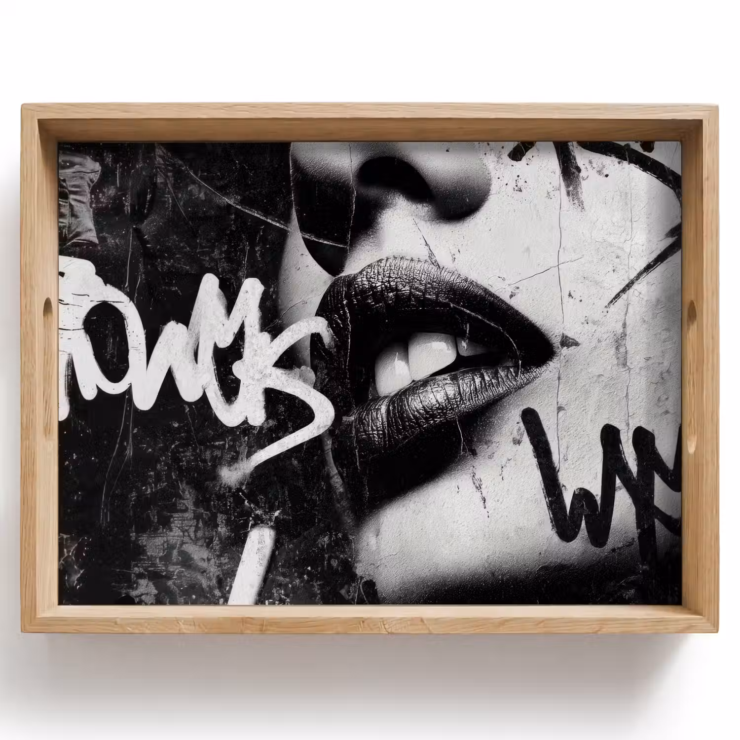 Gezicht - Mond - Graffiti - Zwart Dienblad Rechthoek middel -z3d_shopping