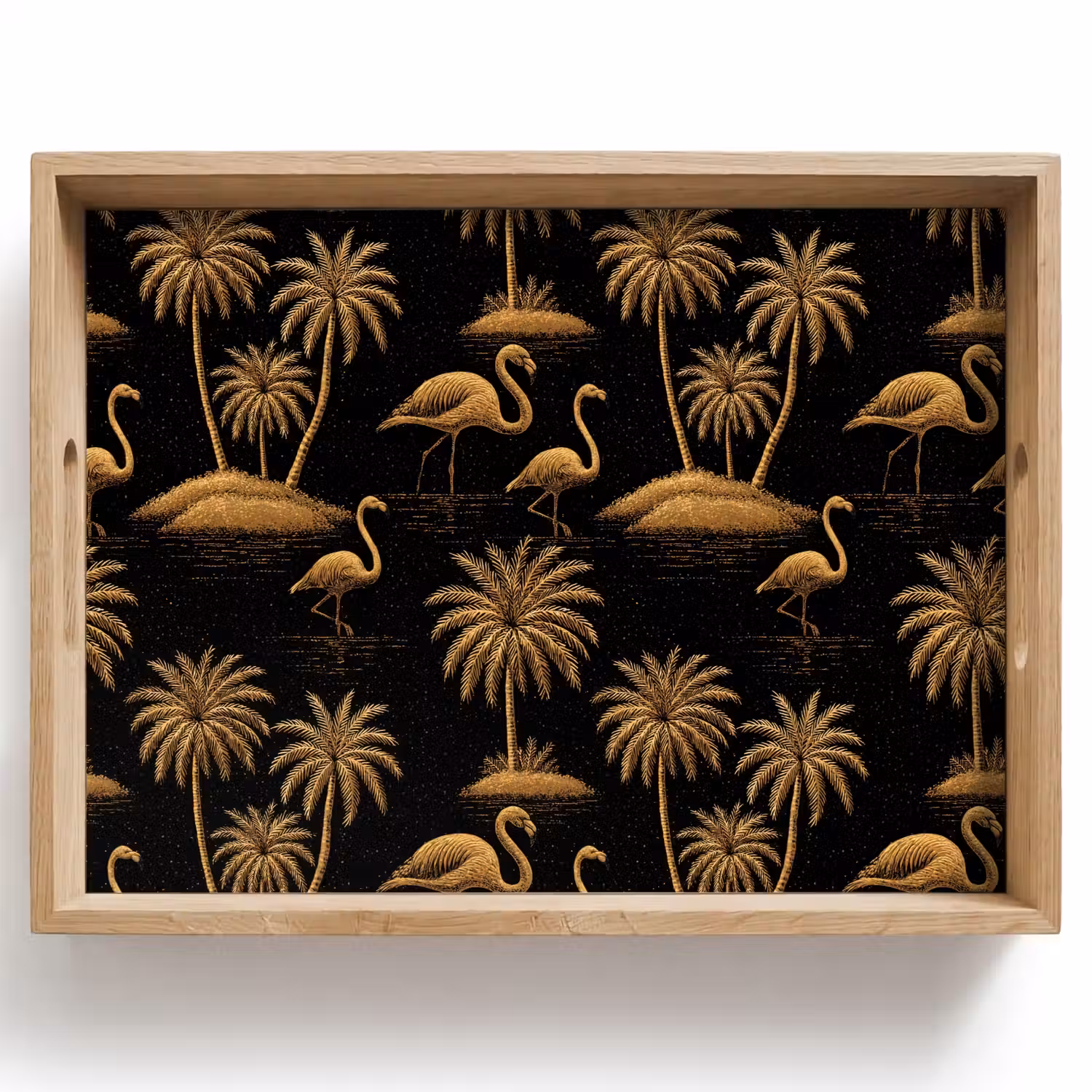 Flamingo - Palmbomen - Tropisch - Goud - Zwart Dienblad Rechthoek middel 911 -z3d_shopping