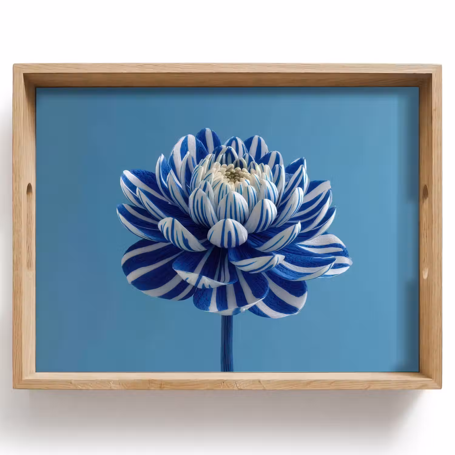 Bloem - Blauw - Bloemblaadjes - Streepjes Dienblad Rechthoek middel -z3d_shopping