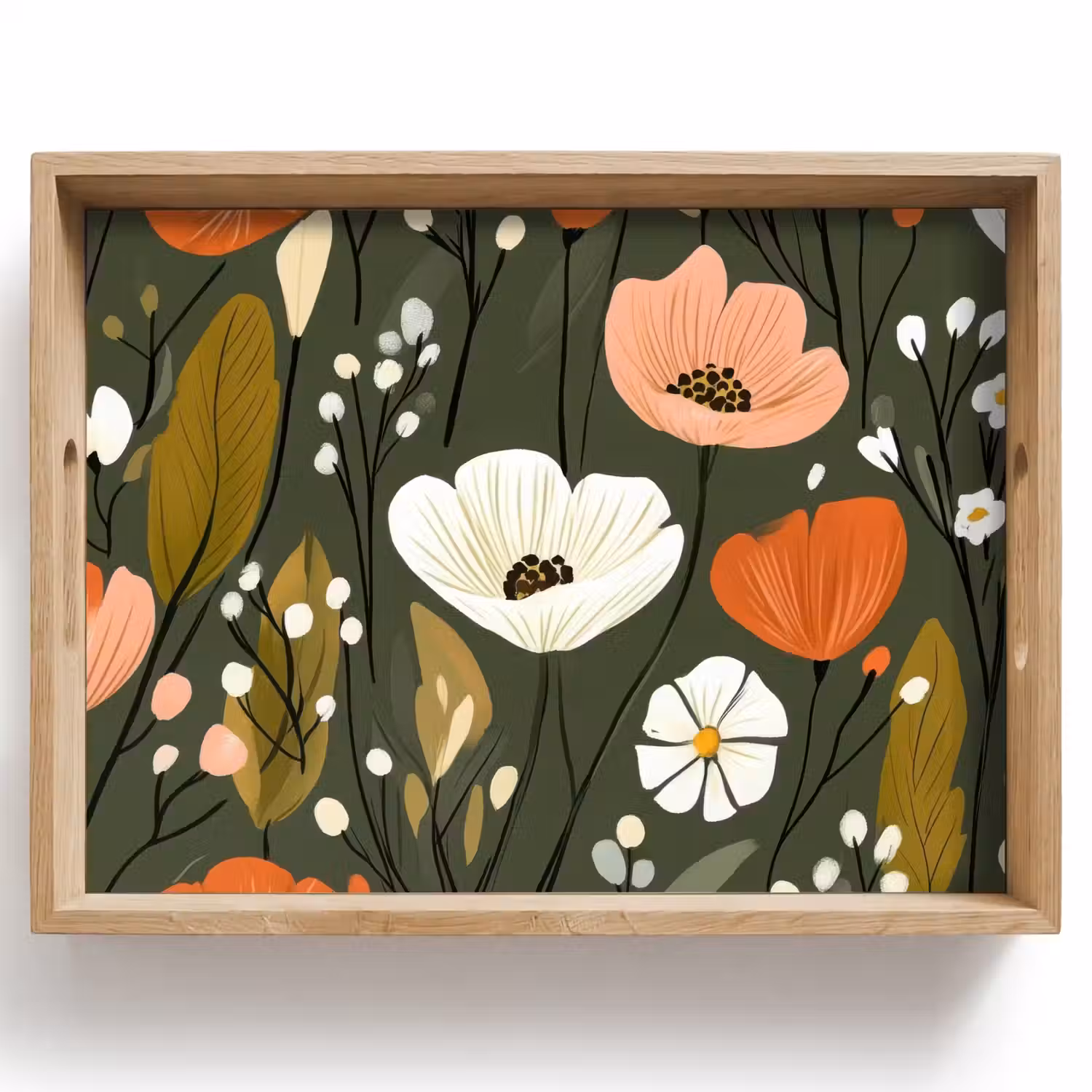 Bloemen - Illustratie - Groen Dienblad Rechthoek middel -z3d_shopping