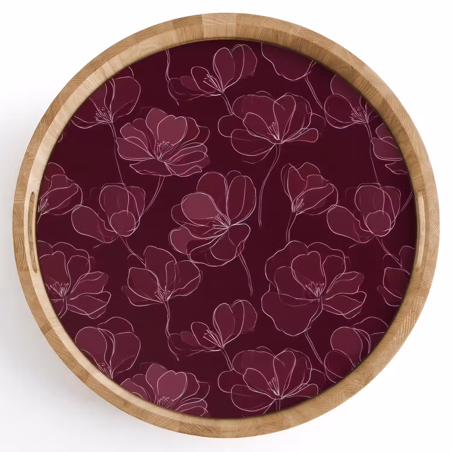 Bloemen - Patroon - Bordeauxrood Dienblad Rond middel 914 -z3d_shopping