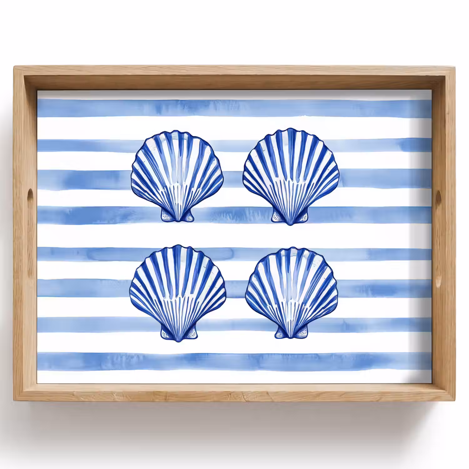 Vier schelpen - Blauw - Wit - Strepen Dienblad Rechthoek middel -z3d_shopping