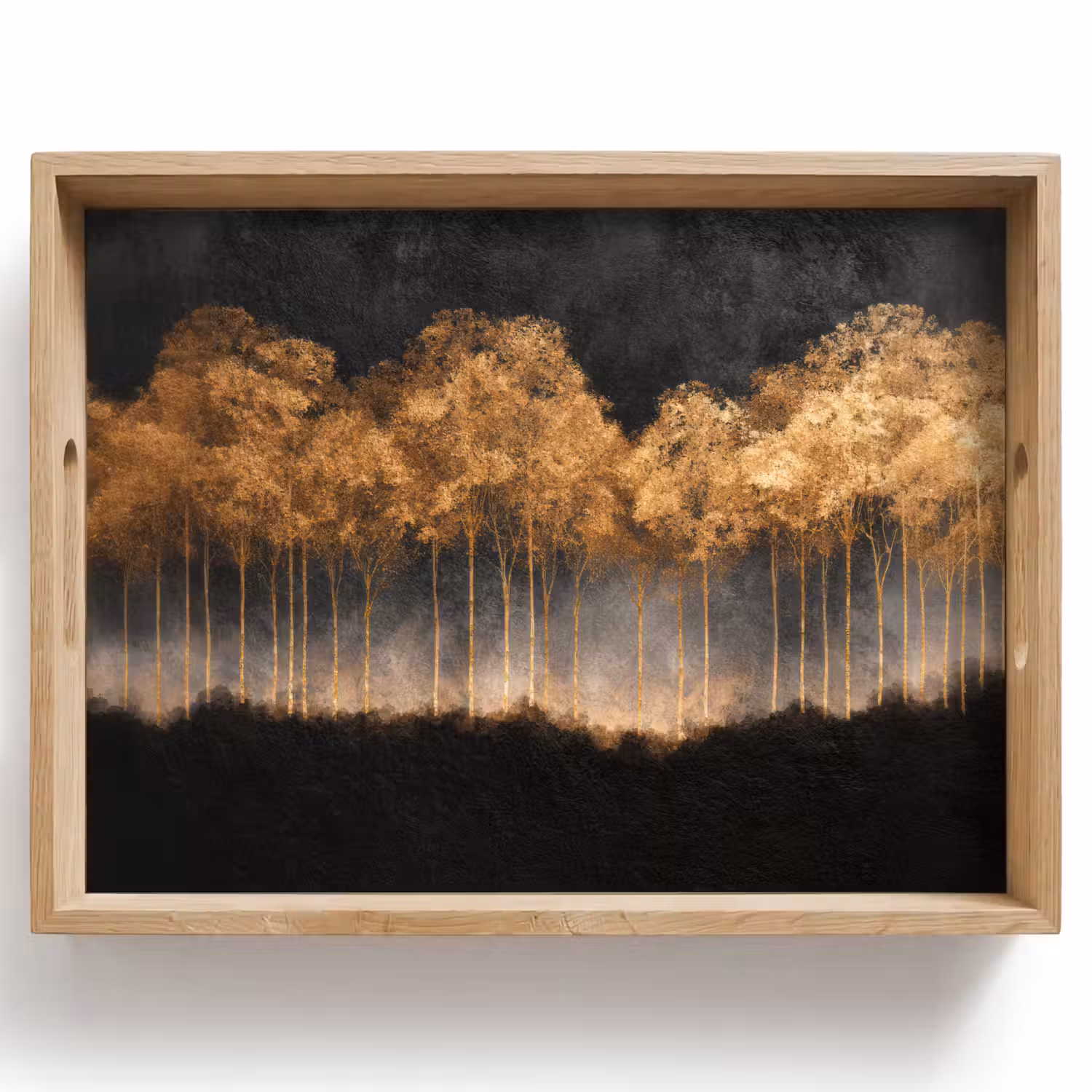 Gouden Bomen in Mistig Landschap Dienblad Rechthoek middel -z3d_shopping