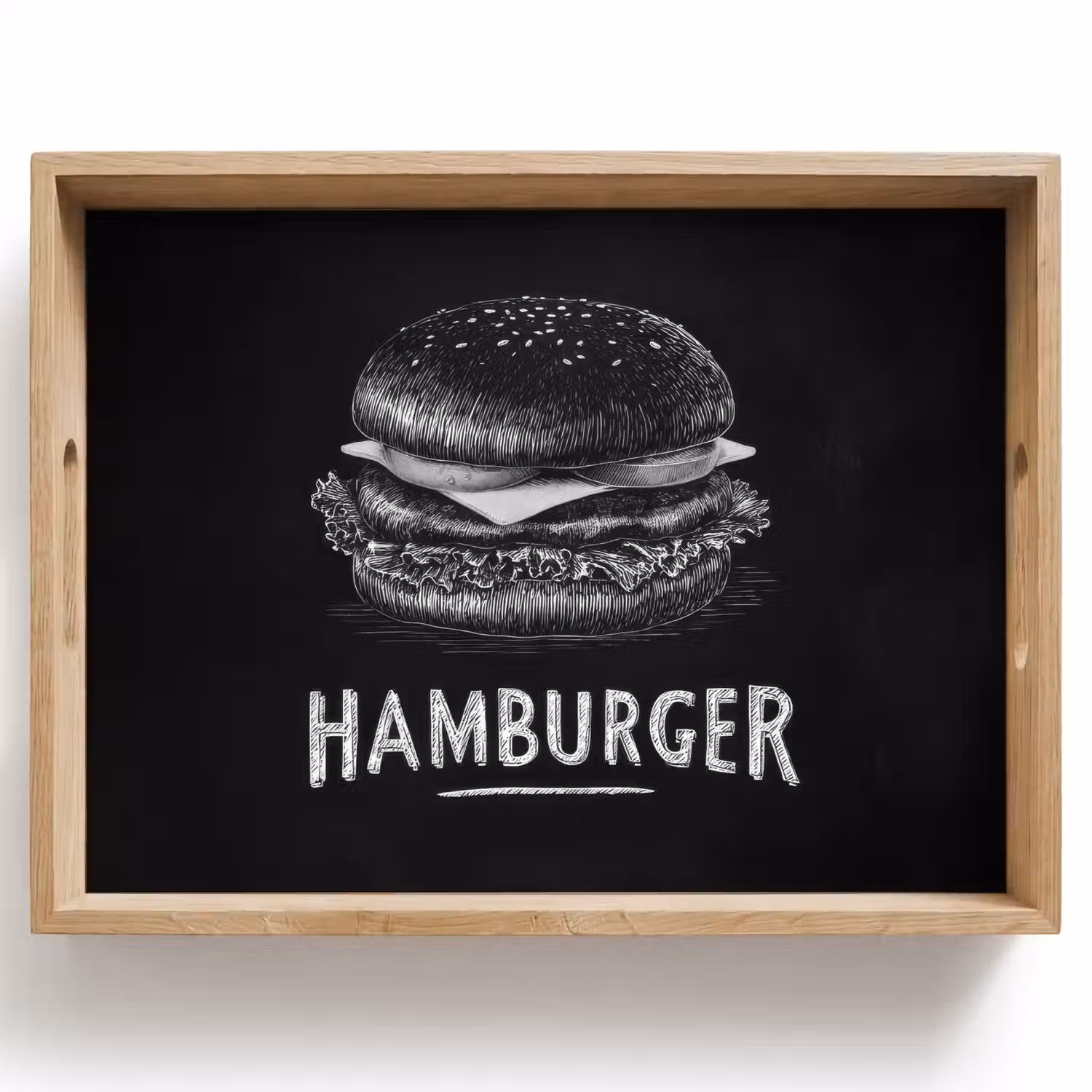 Hamburger - Krijttekst - Zwart - Wit Dienblad Rechthoek middel -z3d_shopping