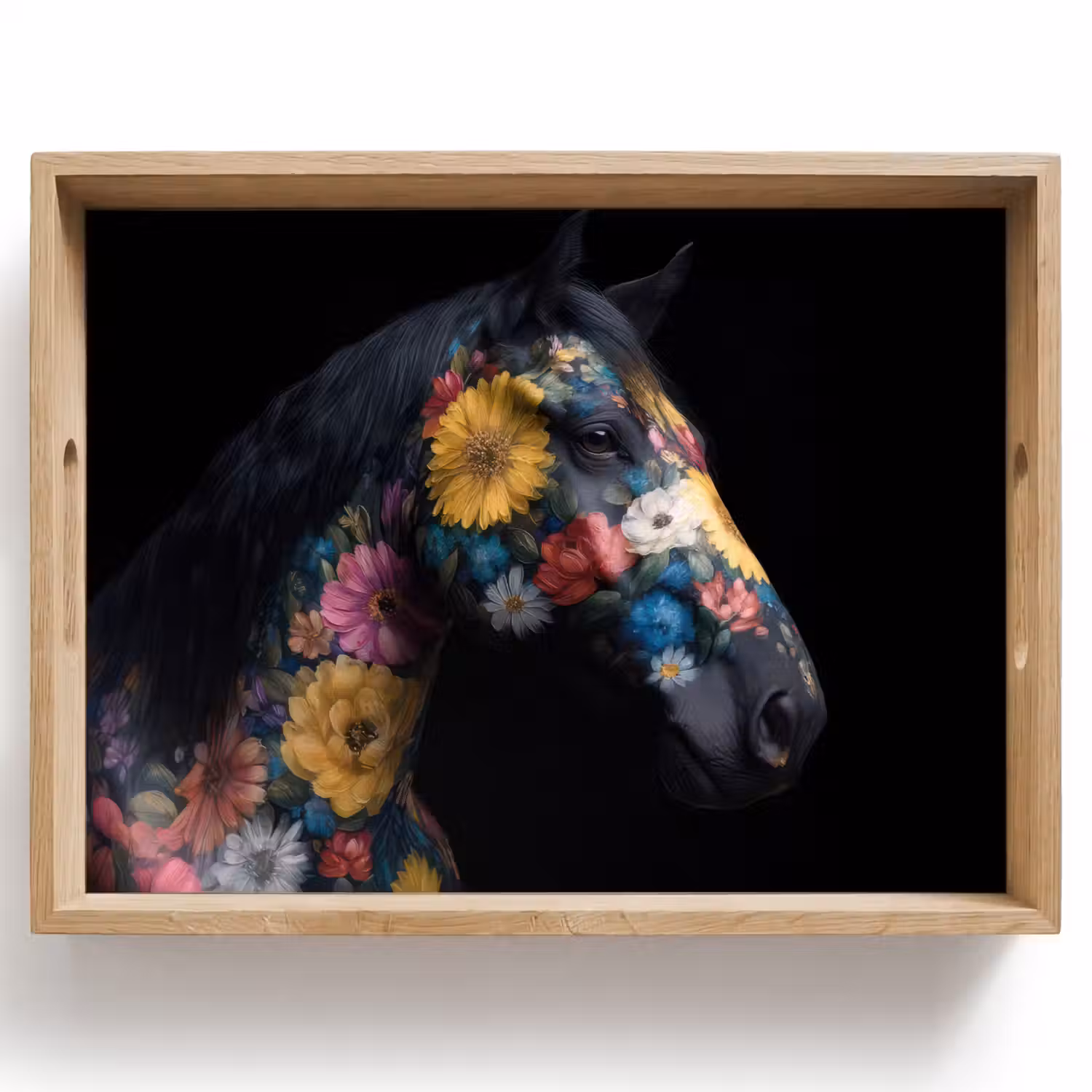 Paard - Bloemen - Zwart Dienblad Rechthoek middel -z3d_shopping