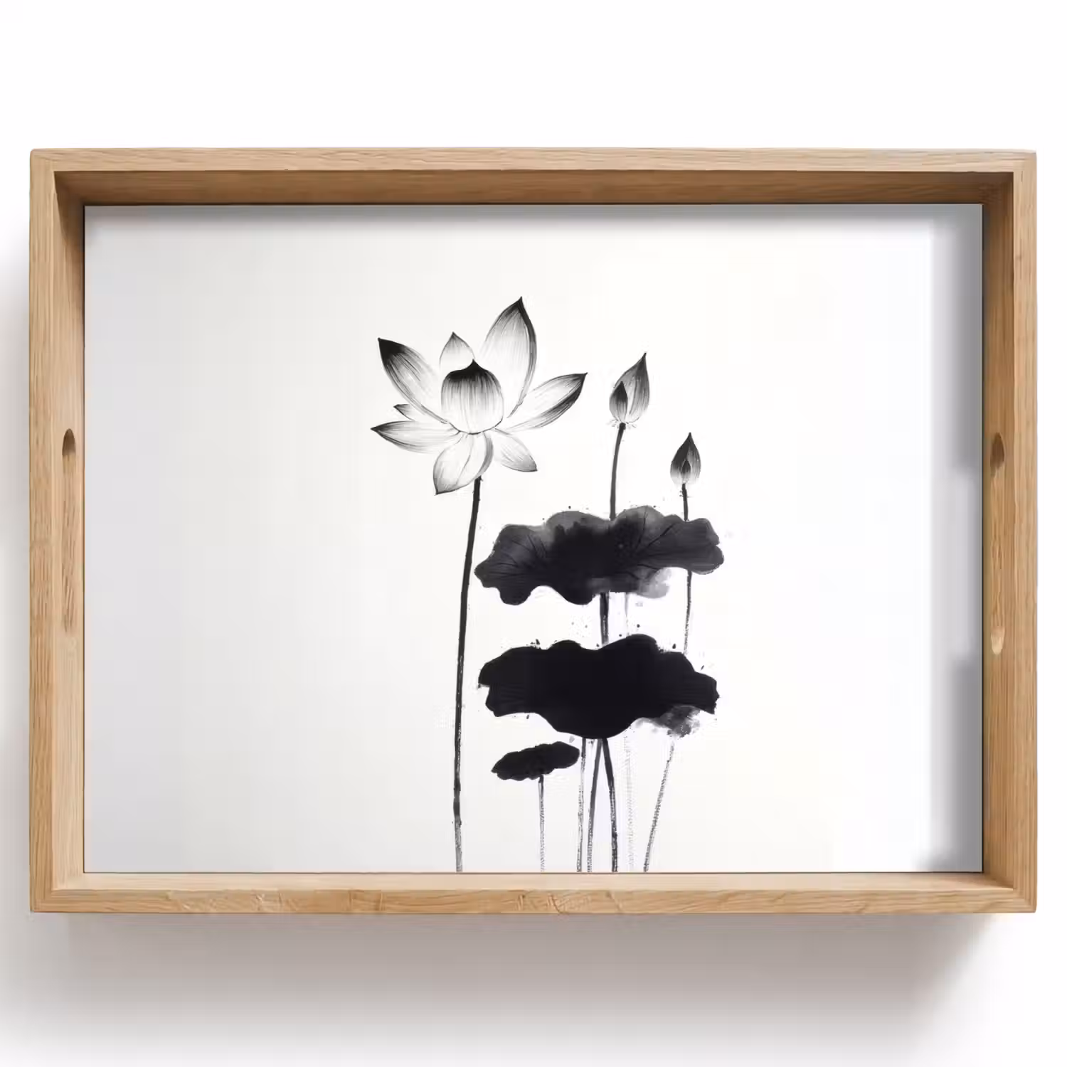 Bladeren - Zwart - Lotusbloem - Minimalitisch Dienblad Rechthoek middel -z3d_shopping