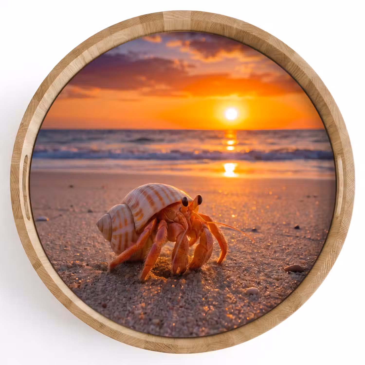 Kreeft - Strand - Natuur - Zonsondergang - Oranje Dienblad Rond middel -z3d_shopping
