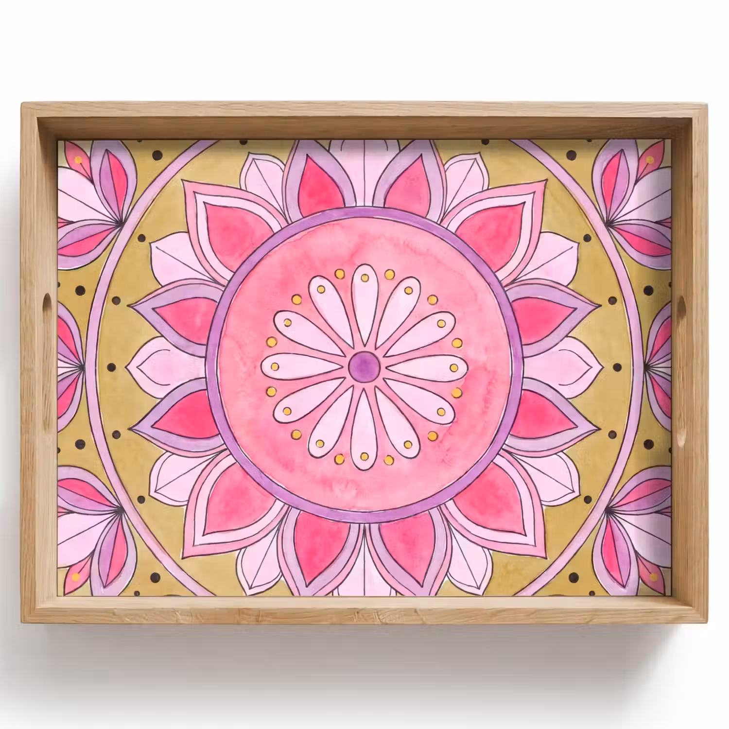 Mandala - Patroon - Kunst - Aquarel - Roze Dienblad Rechthoek middel -z3d_shopping