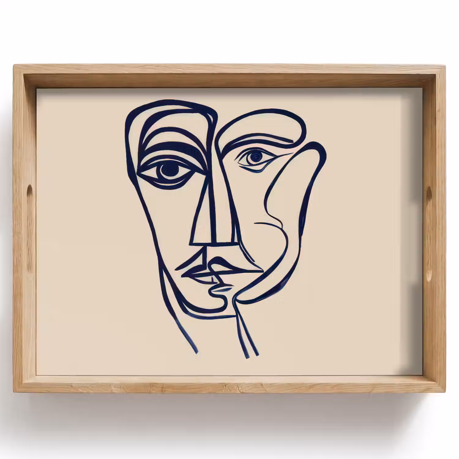 Minimalistisch - Lijnillustratie - Beige - Donkerblauw Dienblad Rechthoek middel -z3d_shopping