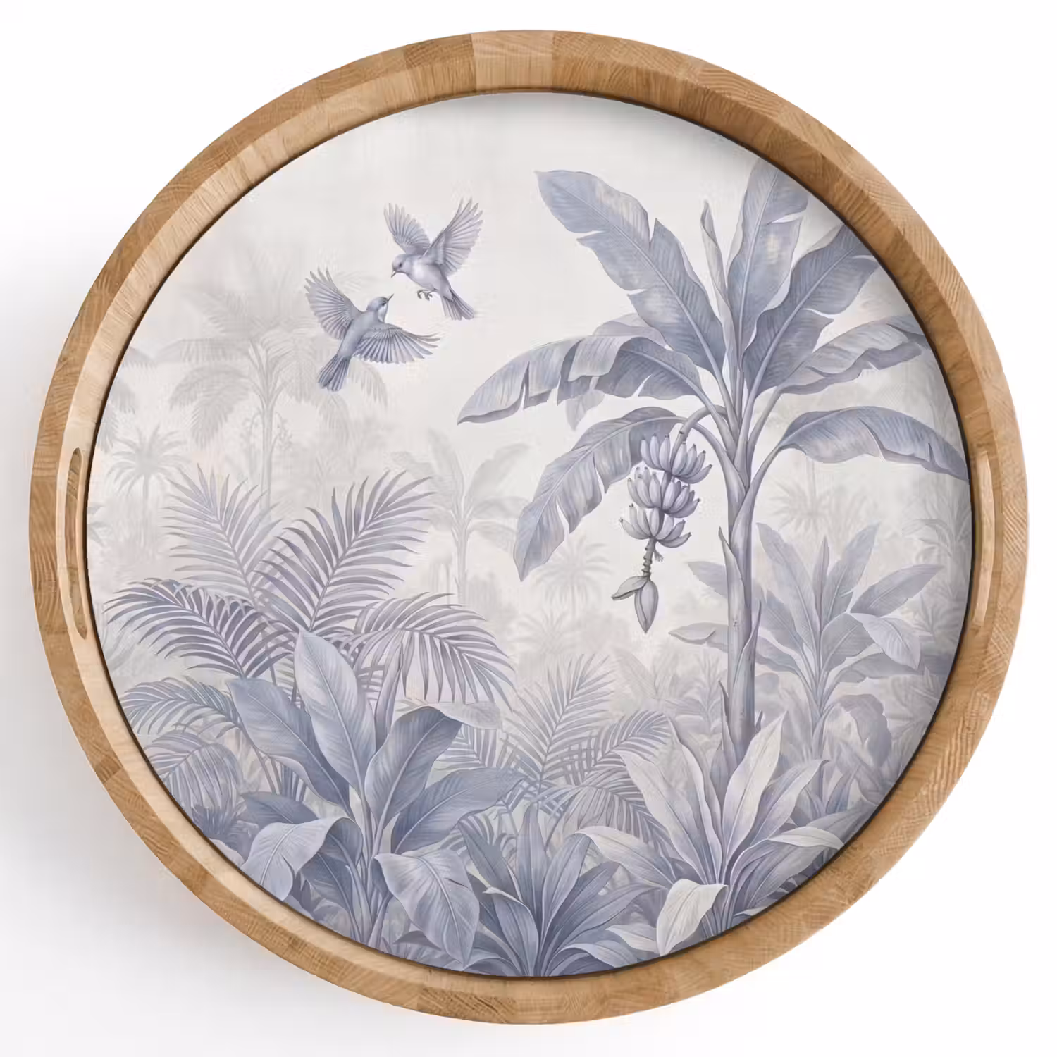 Natuur - Vogel - Jungle - Illustratie - Blauw Dienblad Rond middel -z3d_shopping