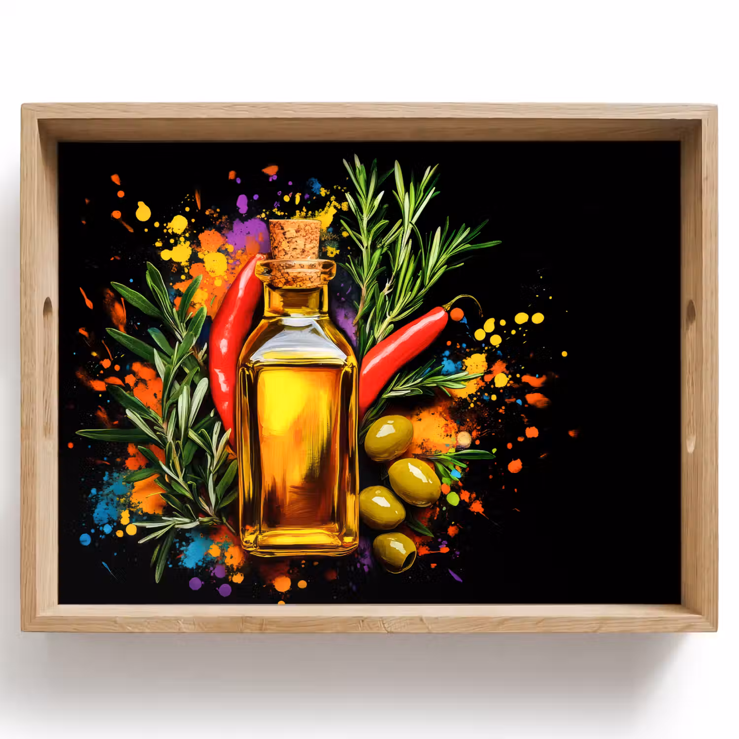 Olijfolie - Graffiti - Peper - Olijven - Modern Dienblad Rechthoek middel -z3d_shopping