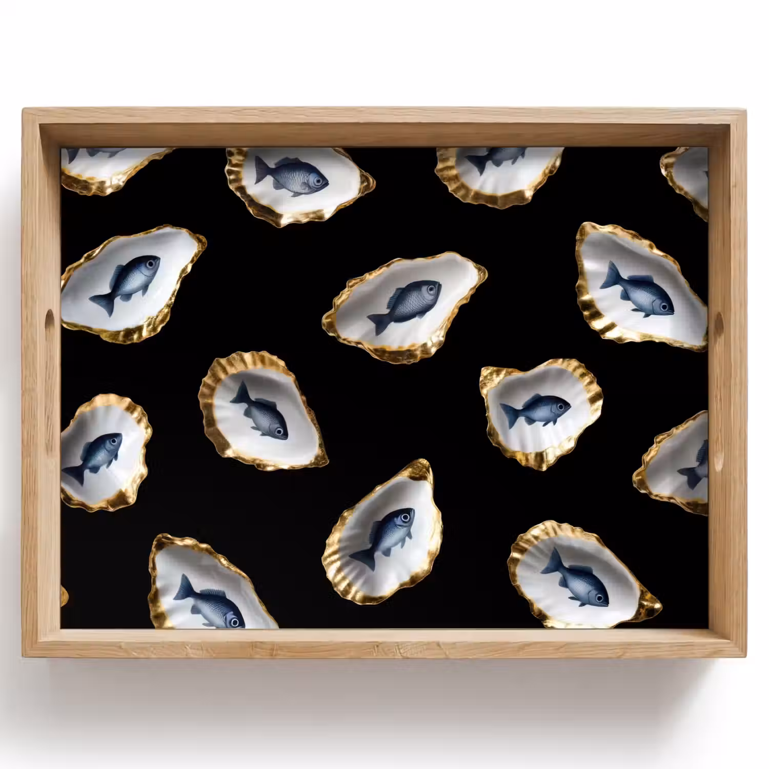 Oesters - Vissen - Blauw - Goud Dienblad Rechthoek middel -z3d_shopping