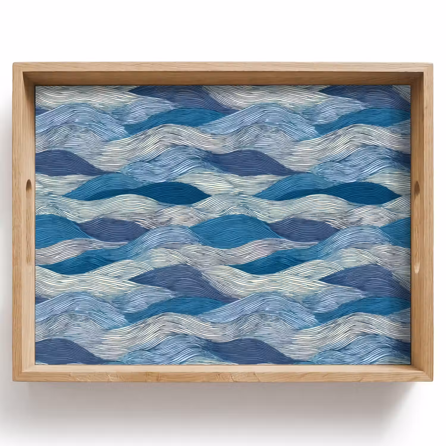 Getekend - Blauw - Wit - Golvend - Streepjes Dienblad Rechthoek middel 911 -z3d_shopping