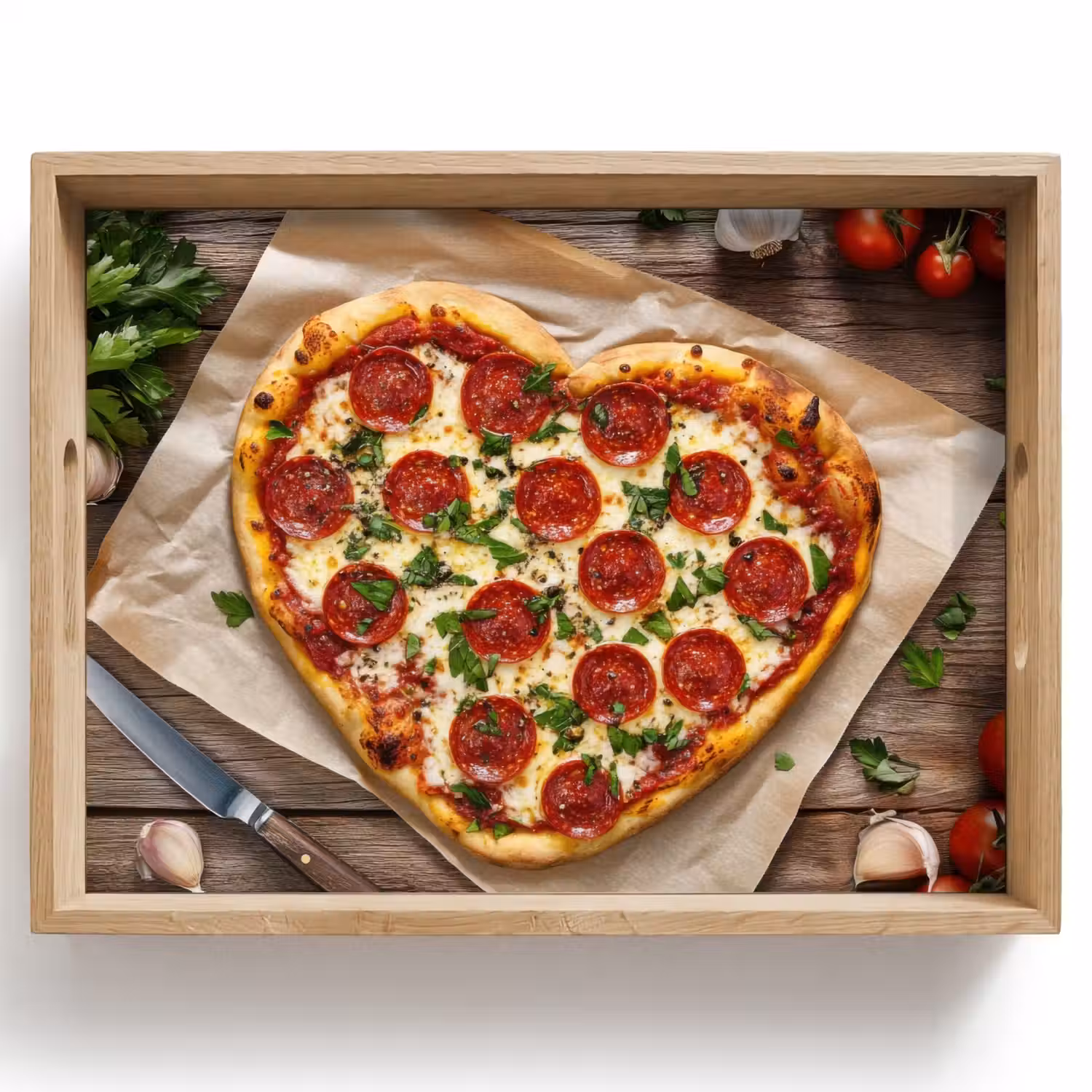 Pizza - Hart - Pepperoni - Tomaat Dienblad Rechthoek middel -z3d_shopping