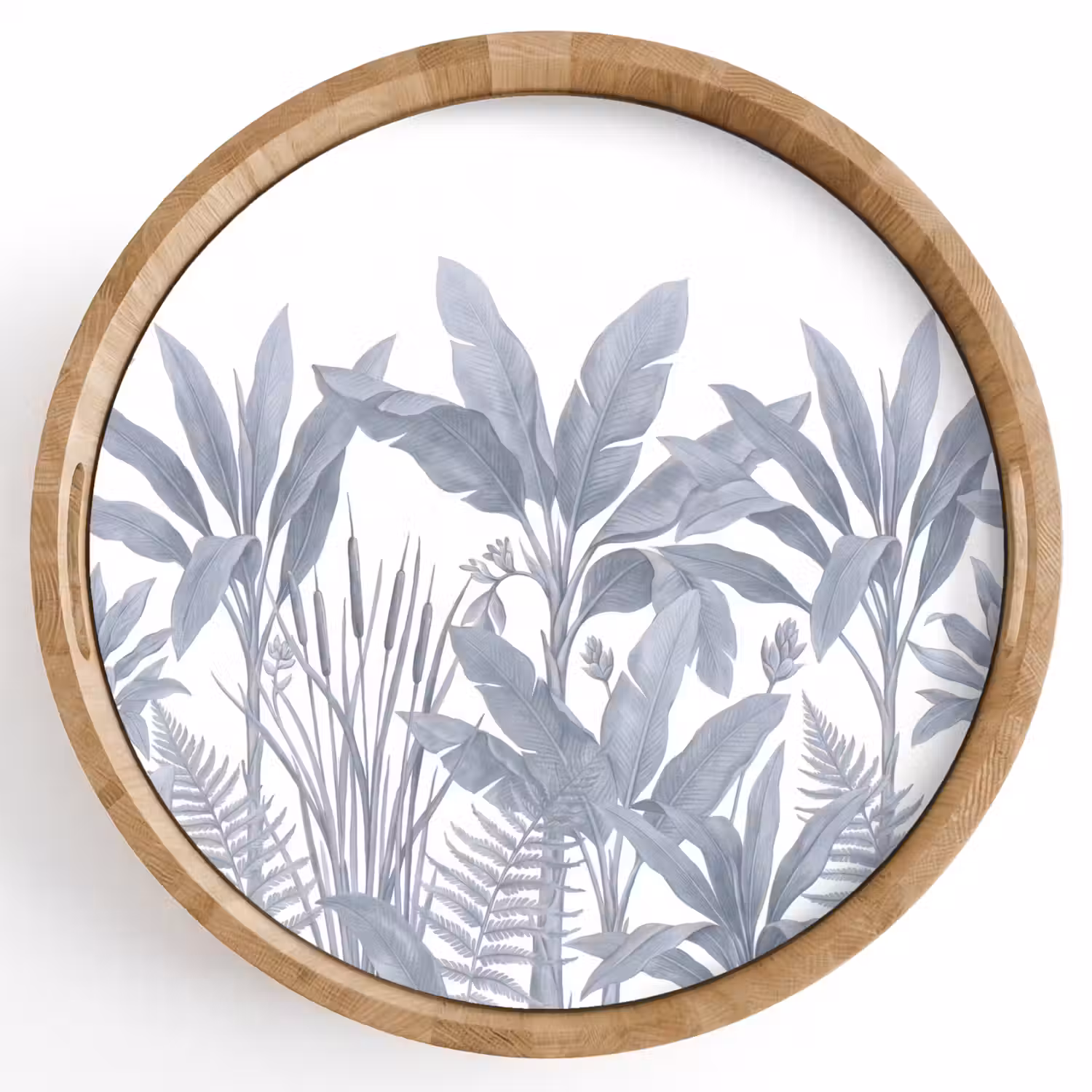 Planten - Bladeren - Natuur - Grijs Dienblad Rond middel -z3d_shopping