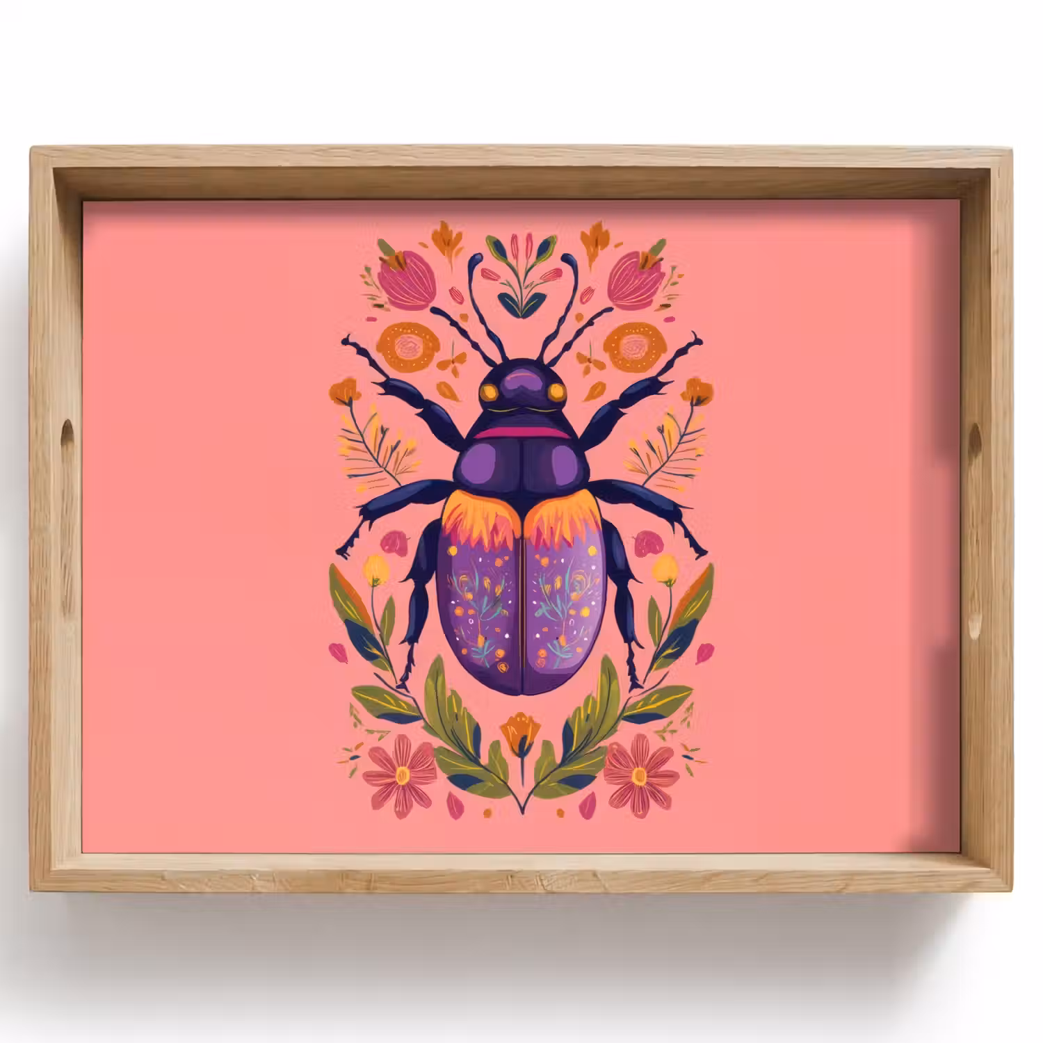 Paars - Kever - Stipjes - Bloemen Dienblad Rechthoek middel -z3d_shopping