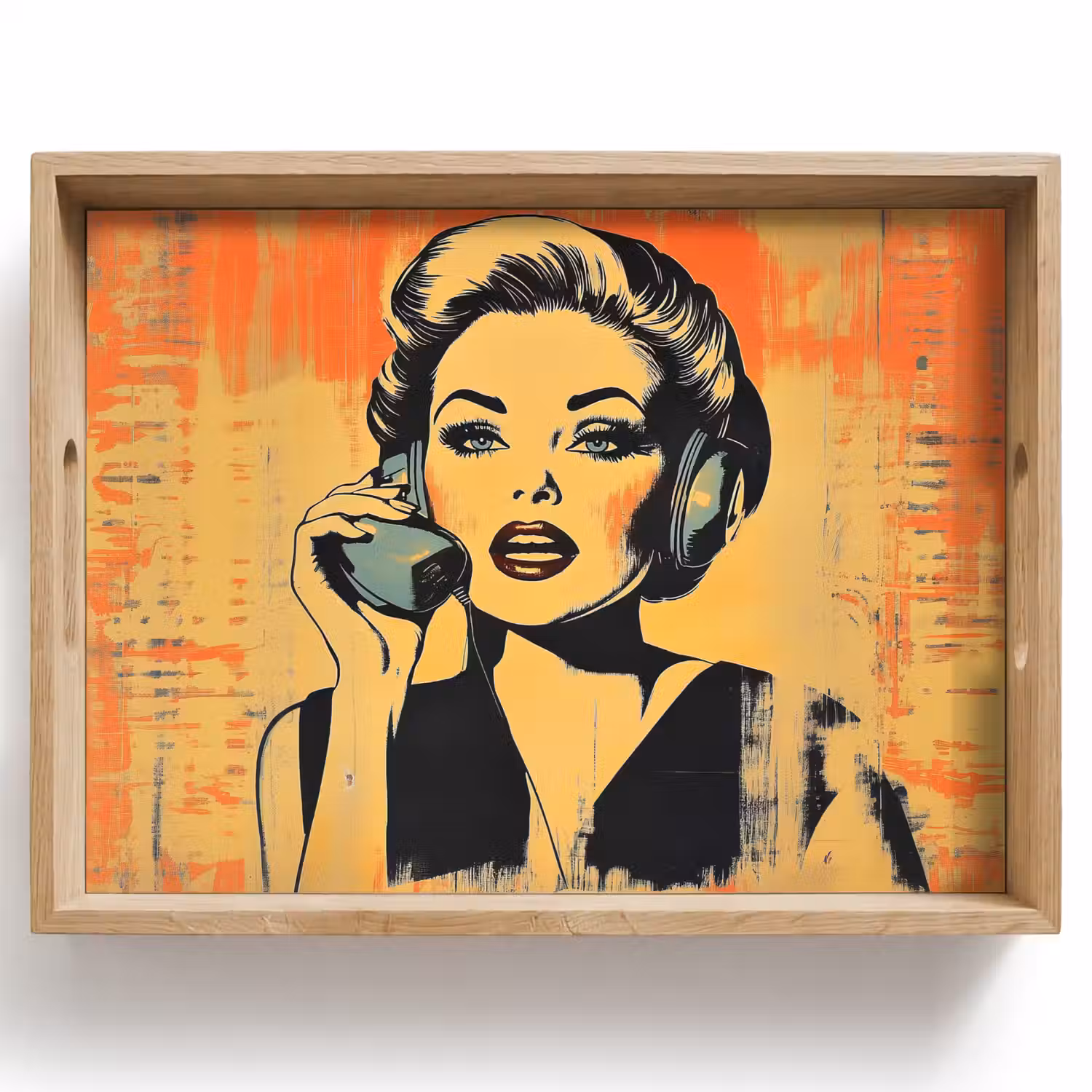 Retro - Vrouw - Koptelefoon - Oranje Dienblad Rechthoek middel -z3d_shopping