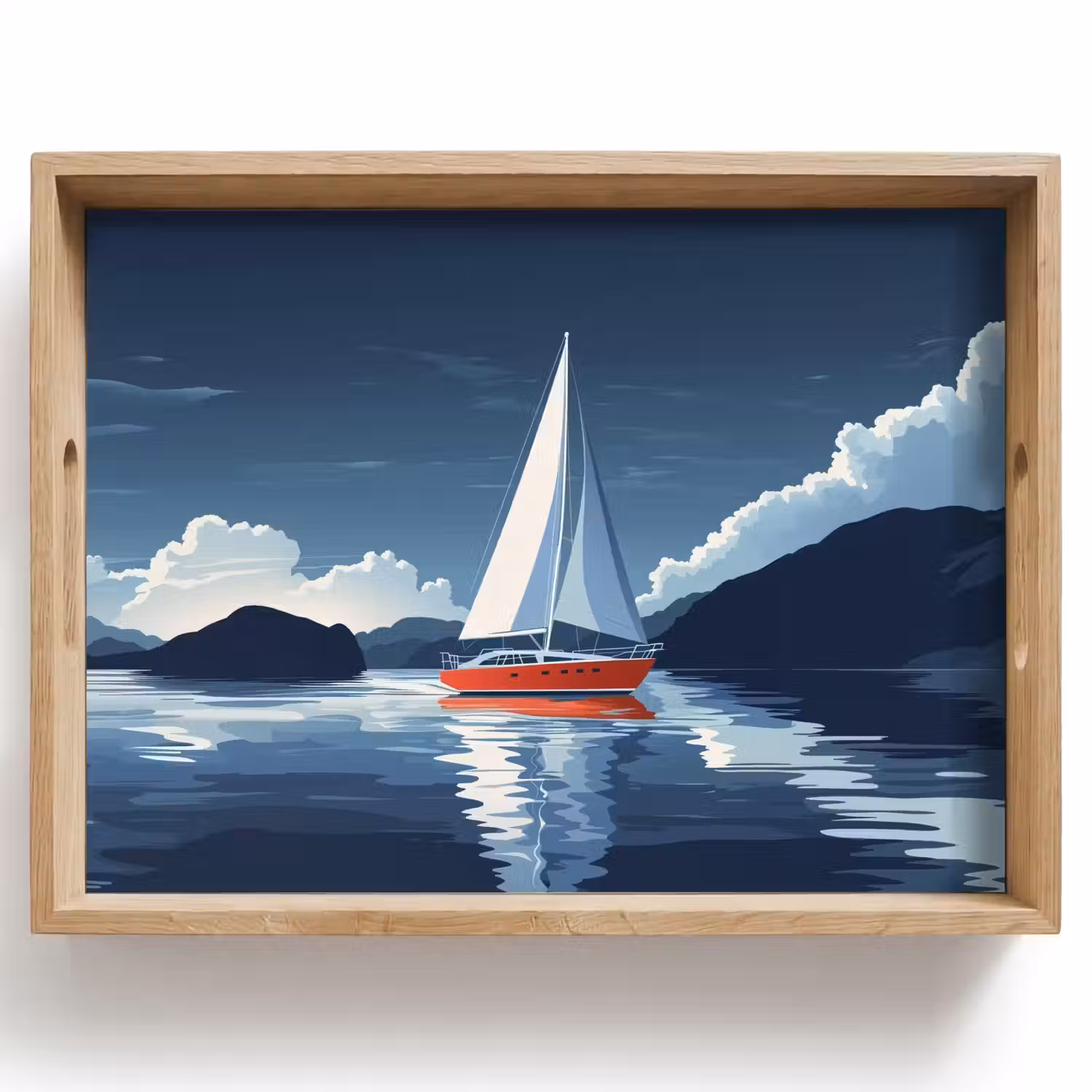 Zeilboot - Donkere bergen - Stilte Dienblad Rechthoek middel -z3d_shopping