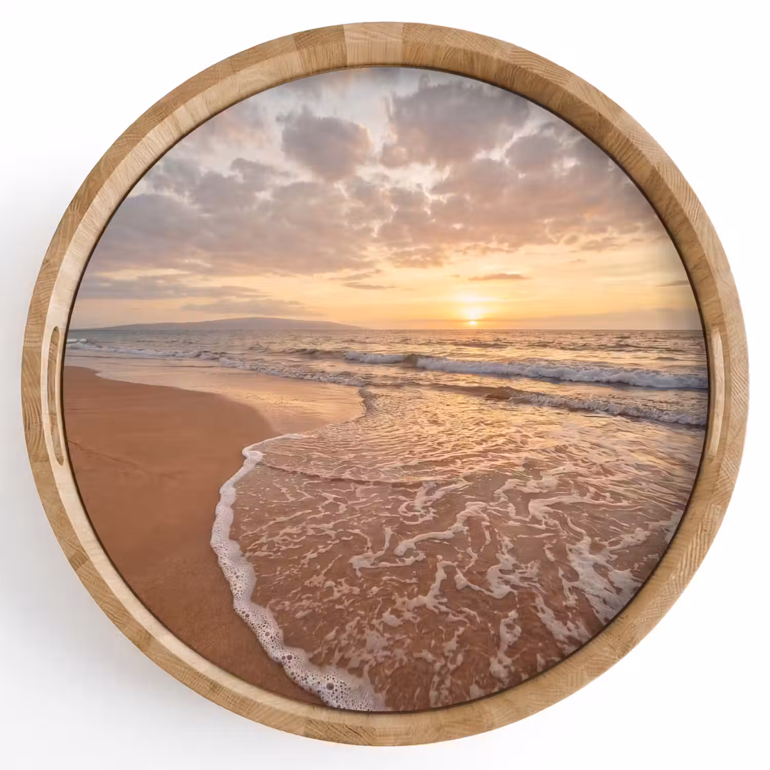 Zee - Kustlijn - Wolken - Landschap - Oranje Dienblad Rond middel -z3d_shopping