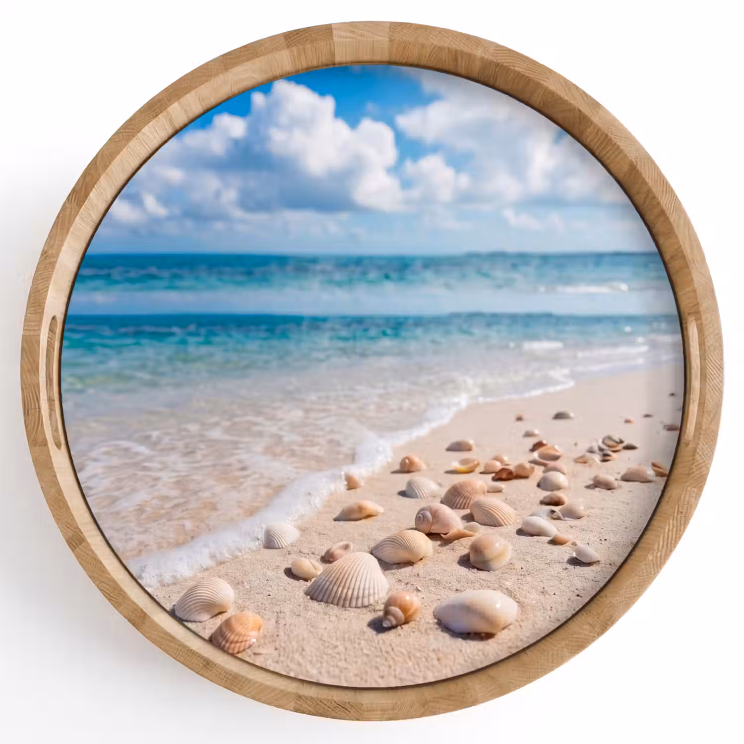 Schelpen - Strand - Natuur - Beige Dienblad Rond middel -z3d_shopping